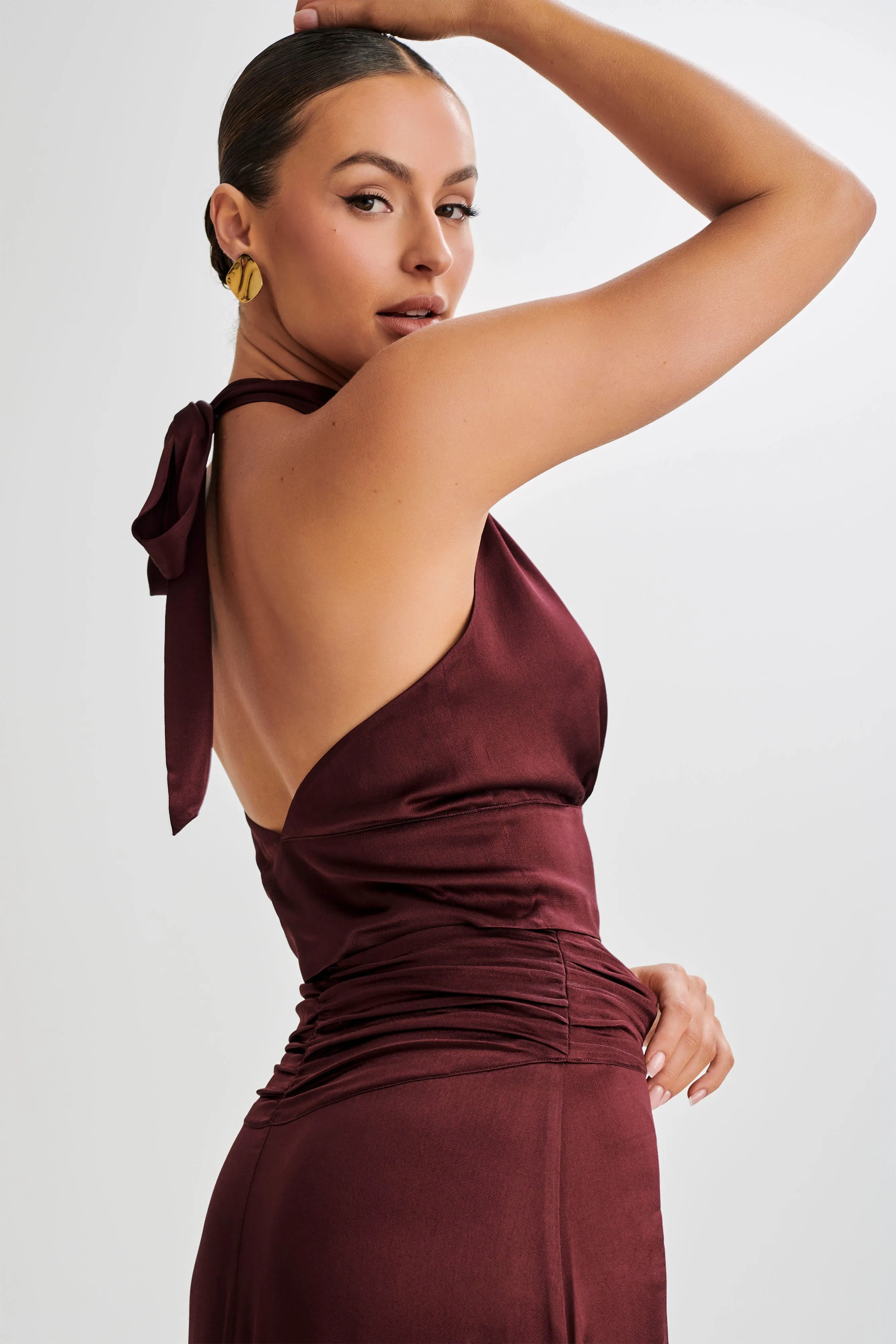 Clara Satin Halter Top - Plum sold by Meshki product image thumbnail 2