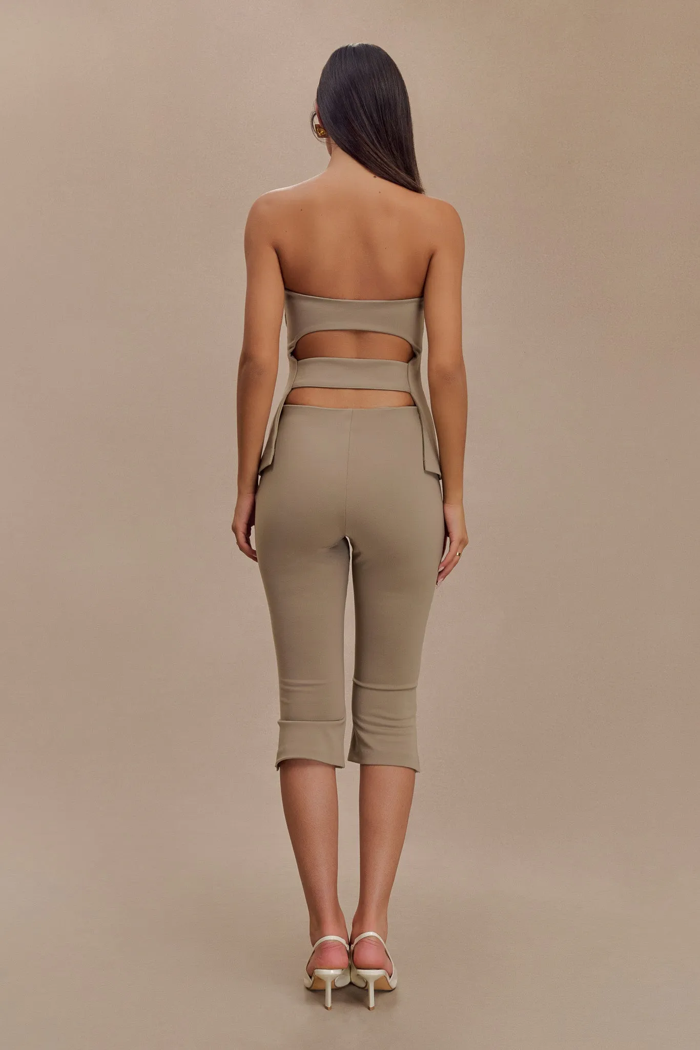 Layla Flared Crepe Capri Pants - Mushroom sold by Meshki product image thumbnail 5