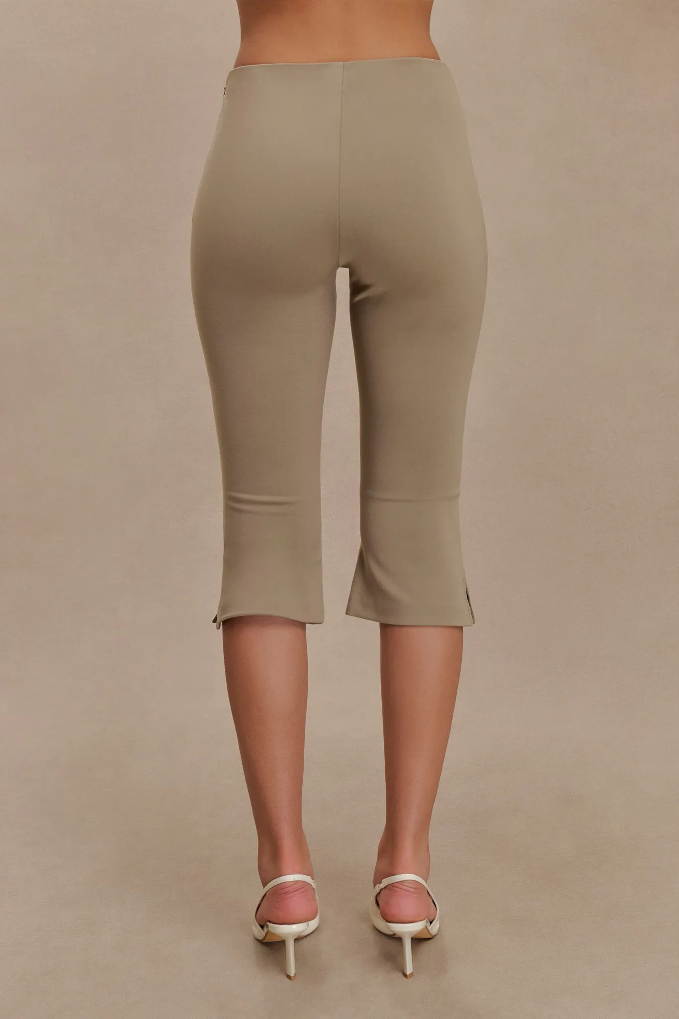 Layla Flared Crepe Capri Pants - Mushroom sold by Meshki product image thumbnail 2