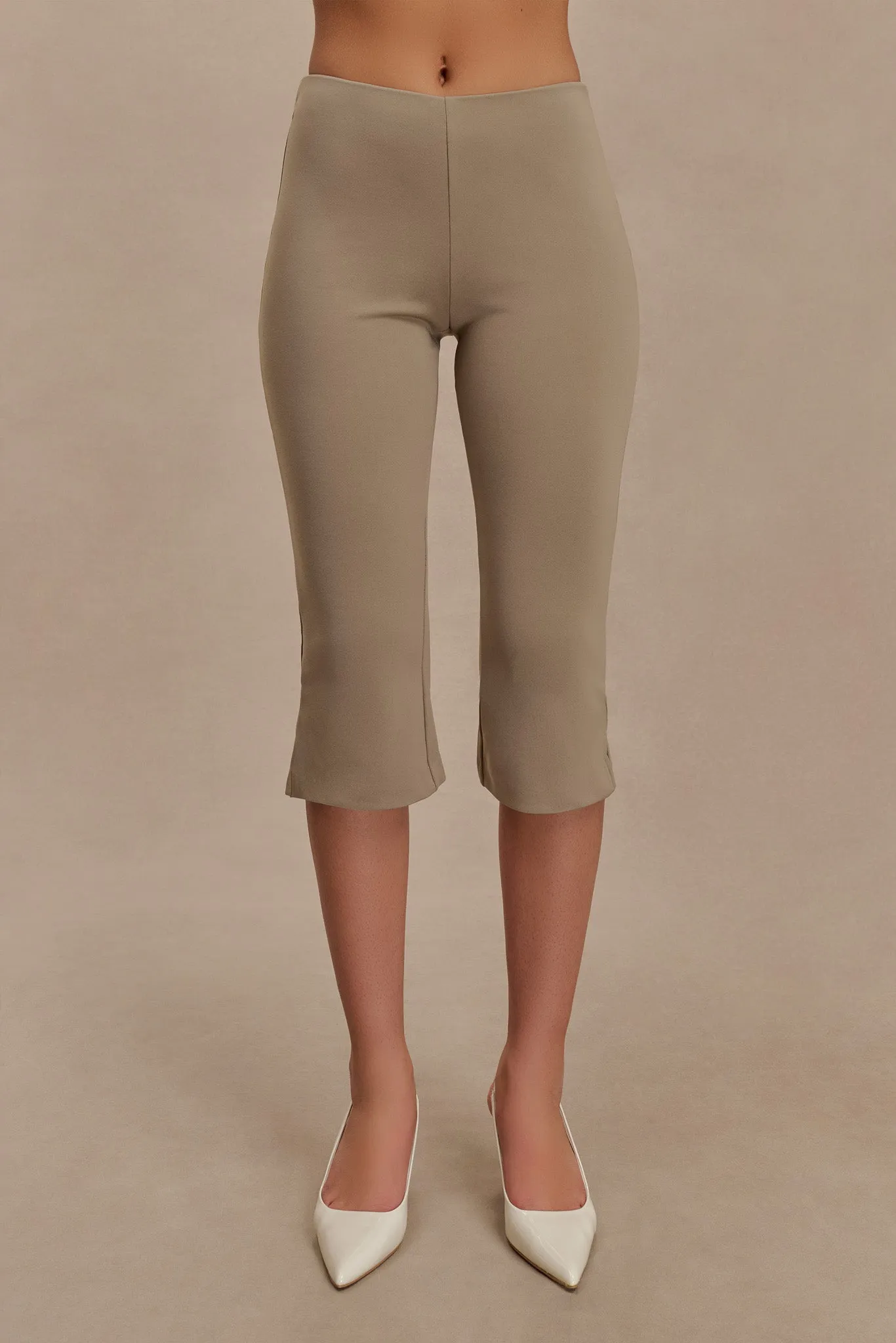 Layla Flared Crepe Capri Pants - Mushroom sold by Meshki