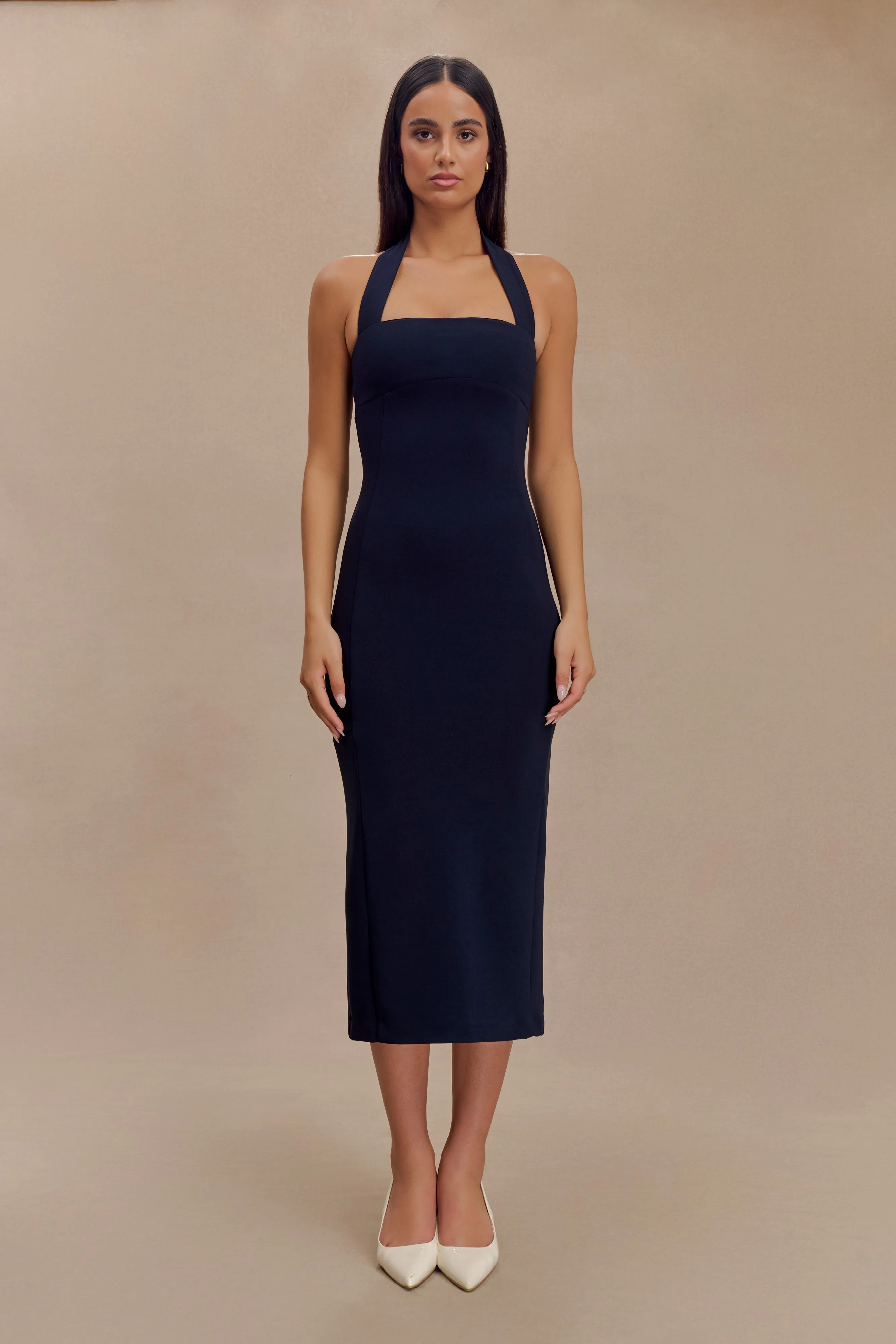 Amelita Suiting Halter Midi Dress - Navy sold by Meshki
