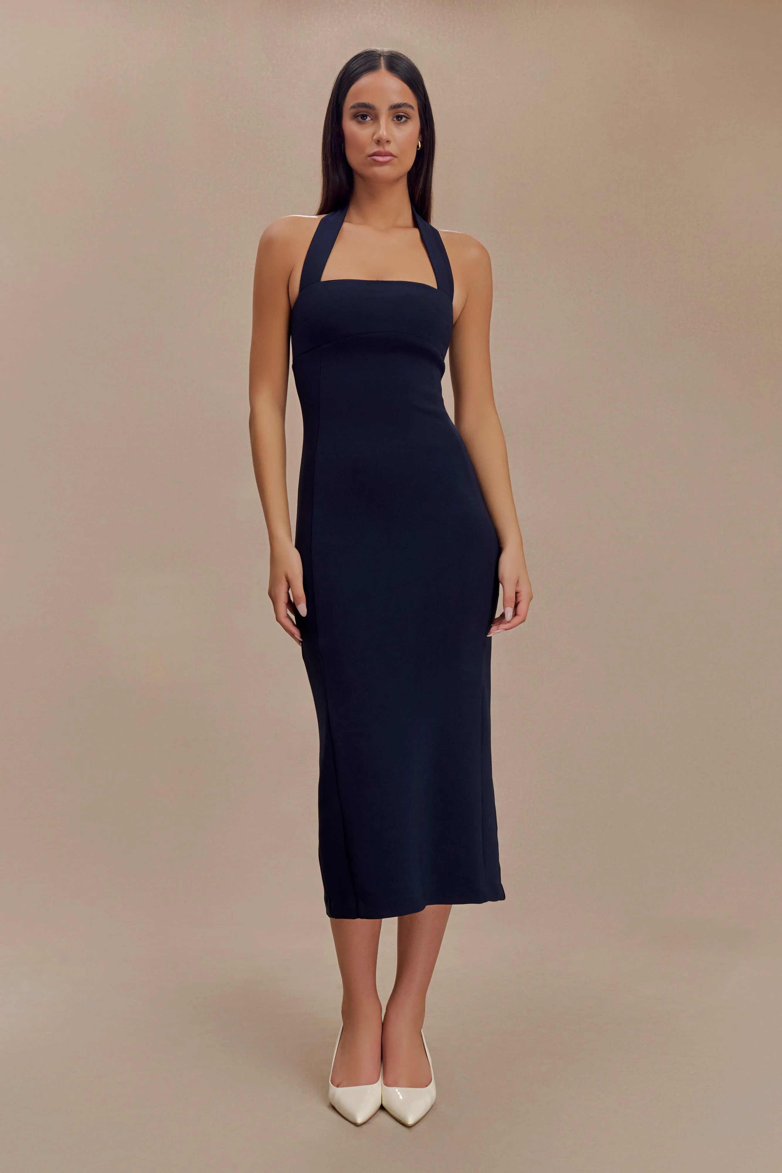 Amelita Suiting Halter Midi Dress - Navy sold by Meshki product image thumbnail 4