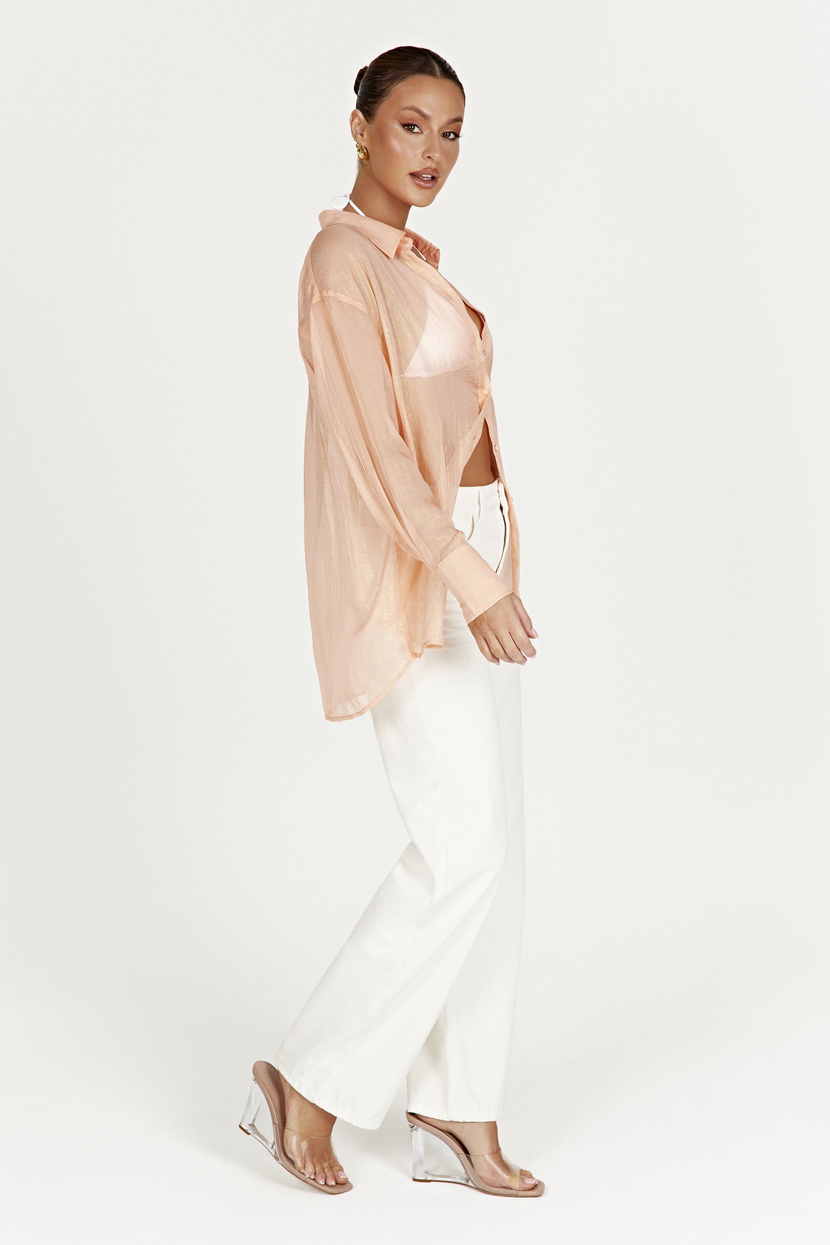 Molly Oversized Sheer Iridescent Shirt - Peach sold by Meshki product image thumbnail 5
