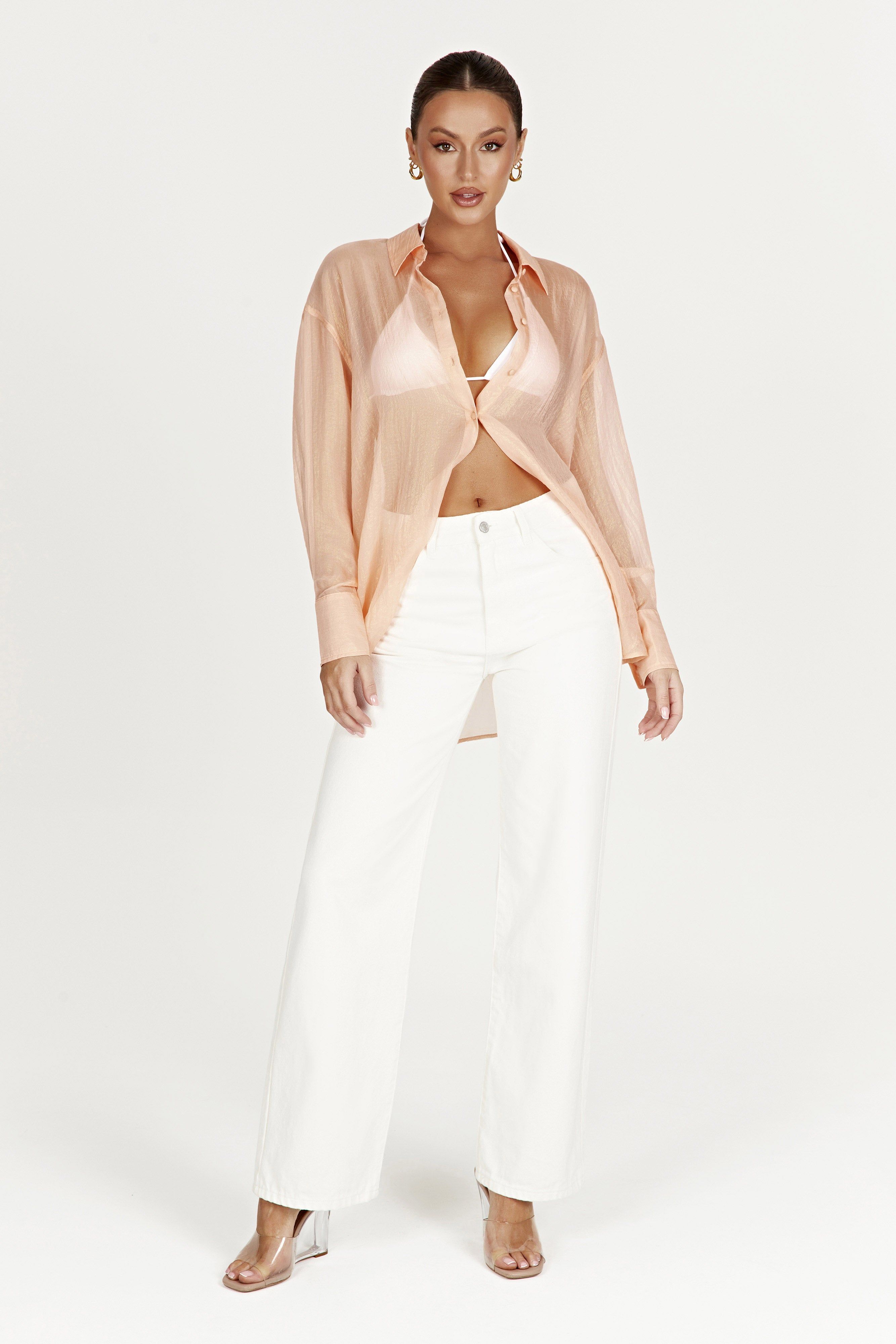Molly Oversized Sheer Iridescent Shirt - Peach sold by Meshki product image thumbnail 3