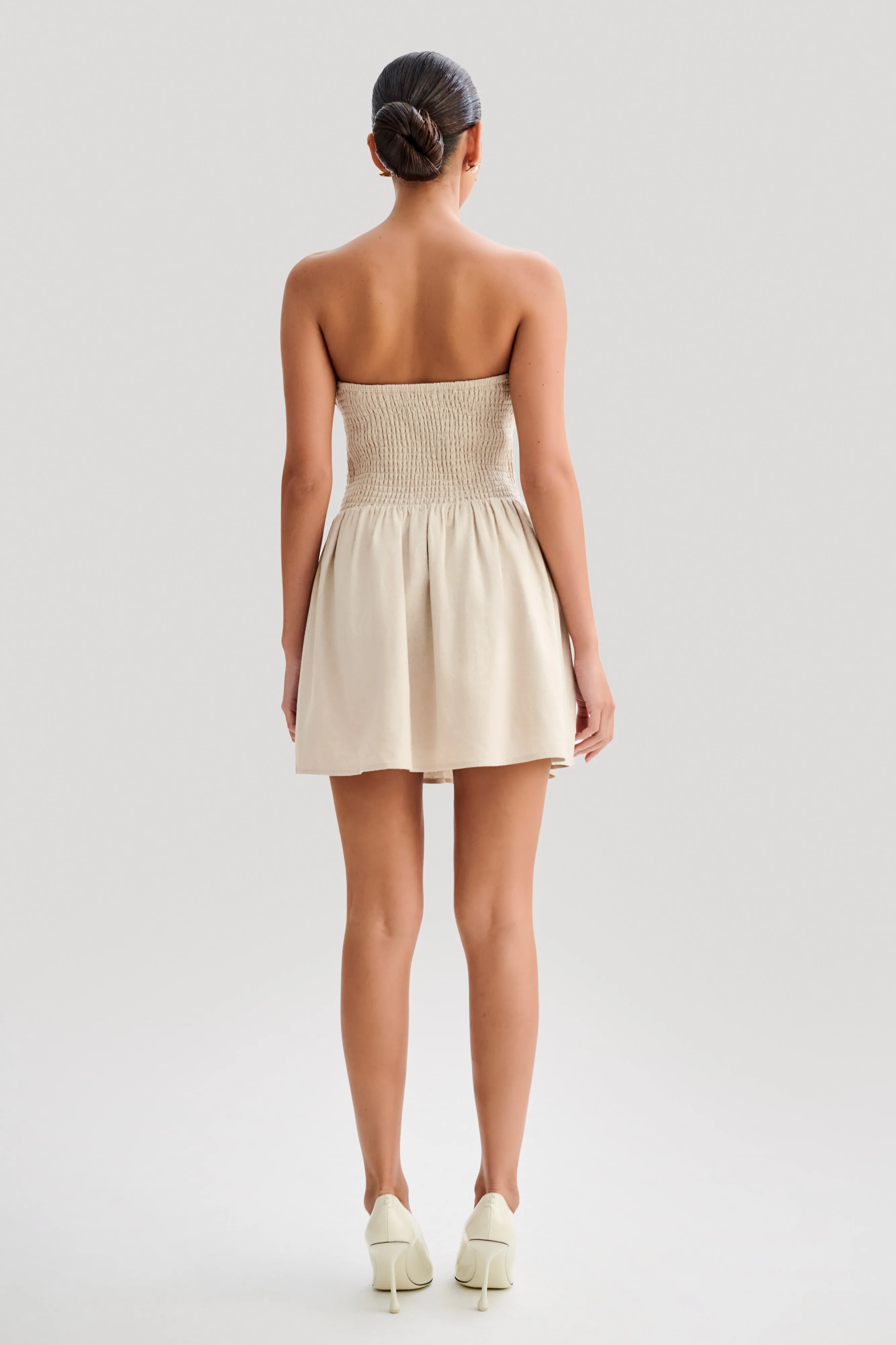 Holland Linen Shirring Mini Dress - Natural sold by Meshki product image thumbnail 4