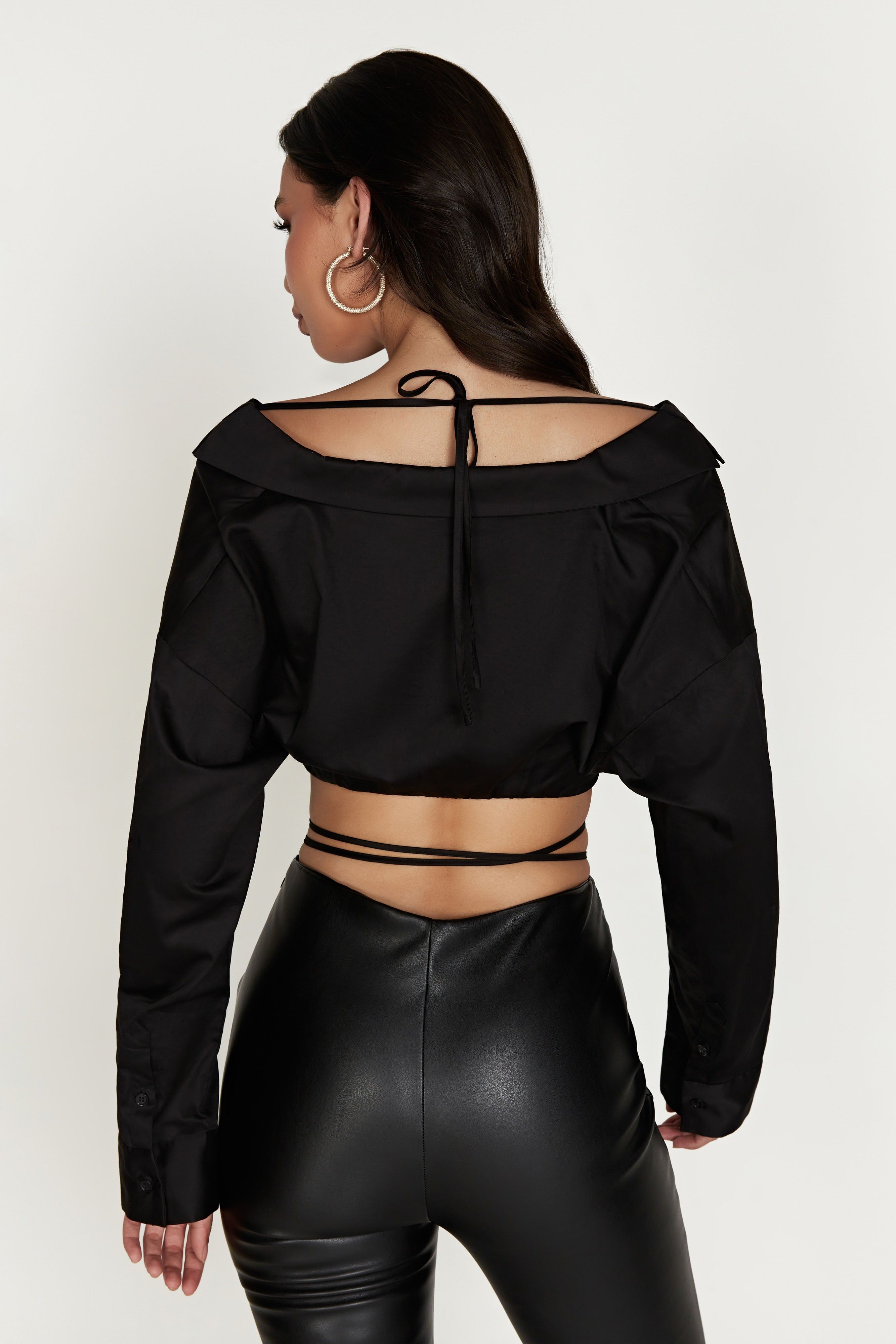 Freya Off Shoulder Long Sleeve Shirt - Black sold by Meshki product image thumbnail 2