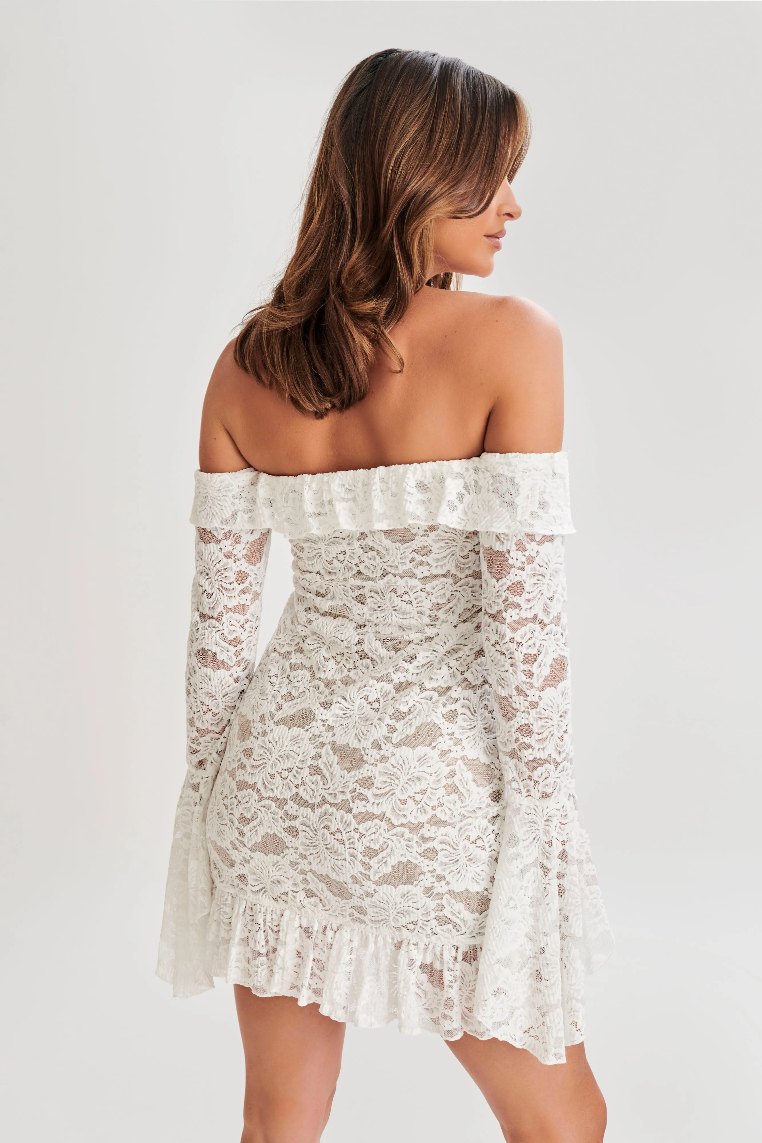 Lindsey Lace Plisse Mini Dress - Ivory sold by Meshki product image thumbnail 3