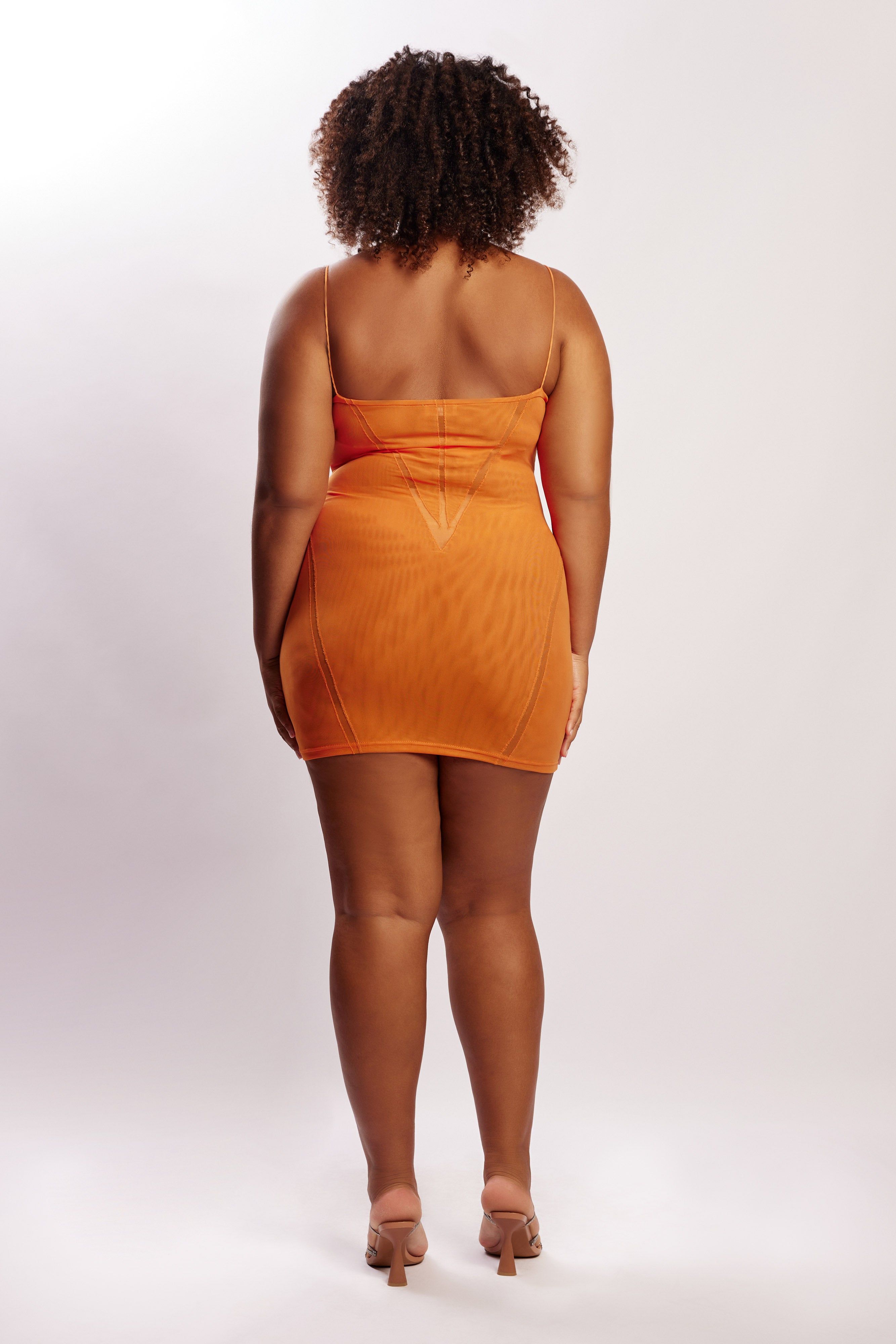 Mapel Panelled Mesh Mini Dress - Tangerine sold by Meshki product image thumbnail 10