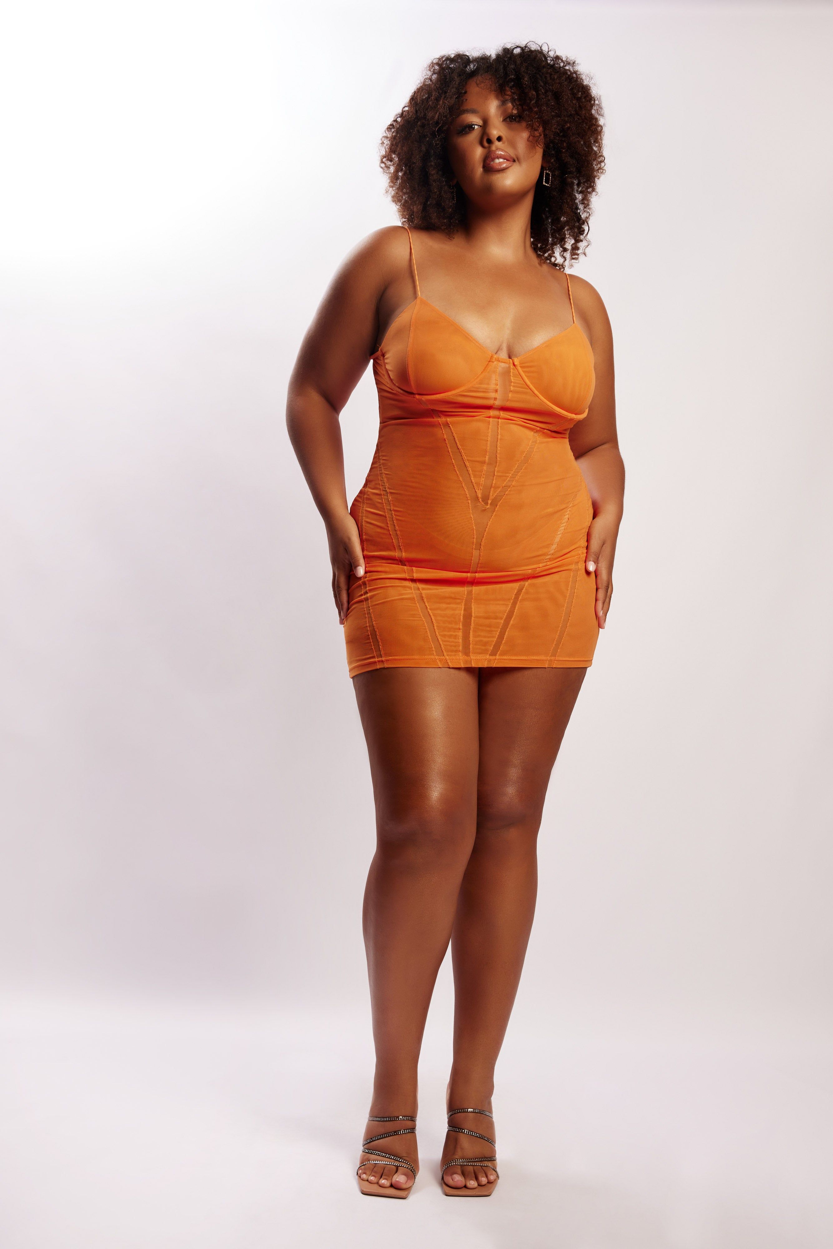 Mapel Panelled Mesh Mini Dress - Tangerine sold by Meshki product image thumbnail 8