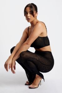 Gracie Mesh Split Leggings - Black sold by Meshki
