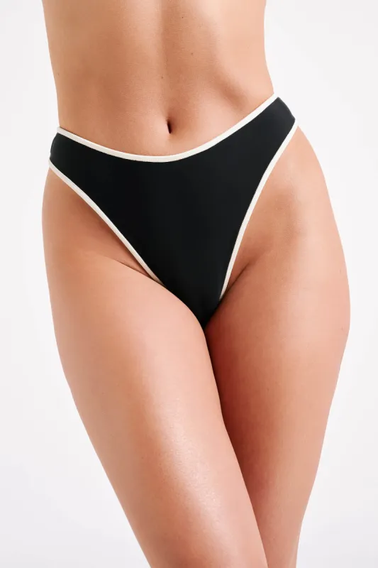 Leandra Recycled Contrast Bikini Bottom - Black sold by Meshki