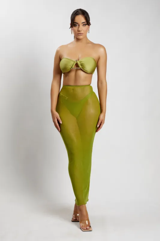 Natalia Mesh Midi Skirt - Olive sold by Meshki
