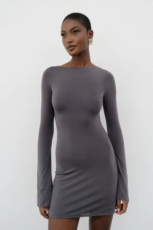 Tarna Slinky A-Line Mini Dress - Charcoal sold by Meshki