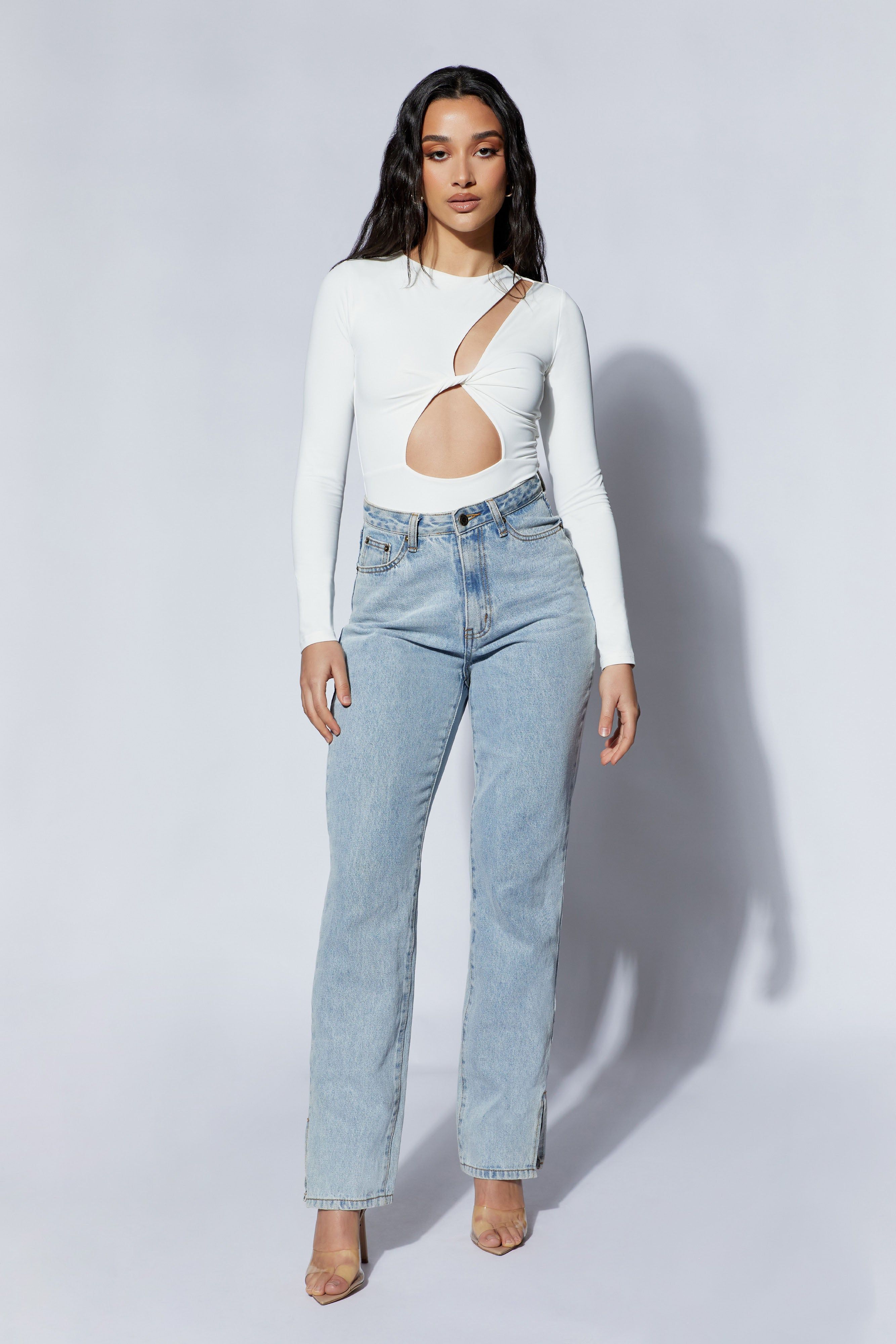 Nadine Twist Front Cut Out Bodysuit - White sold by Meshki product image thumbnail 3