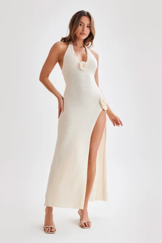 Cherie Knit Halter Maxi Dress - Nude sold by Meshki