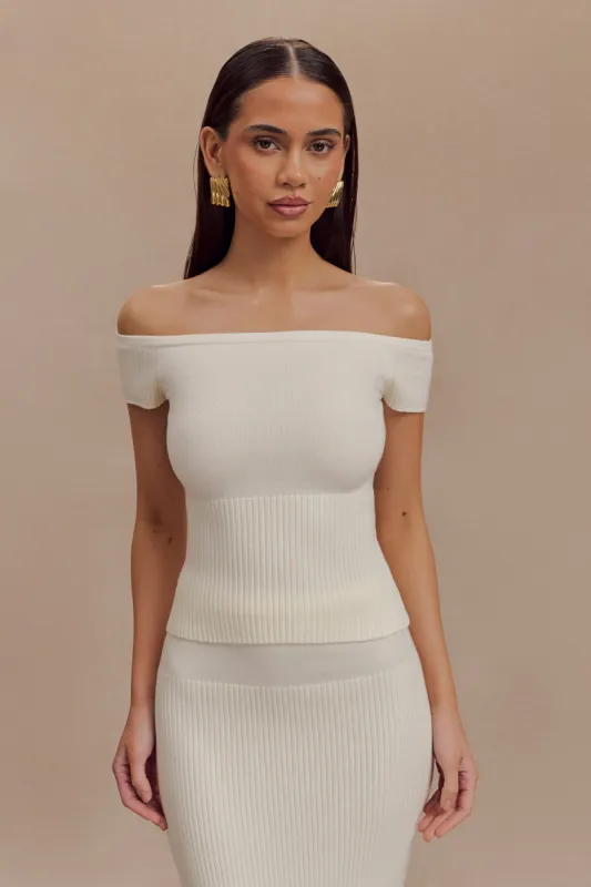 Mathilde Ribbed Knit Off Shoulder Top - Ivory sold by Meshki