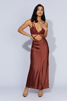 Seraphine Lace Maxi Dress - Cherry Chocolate sold by Meshki