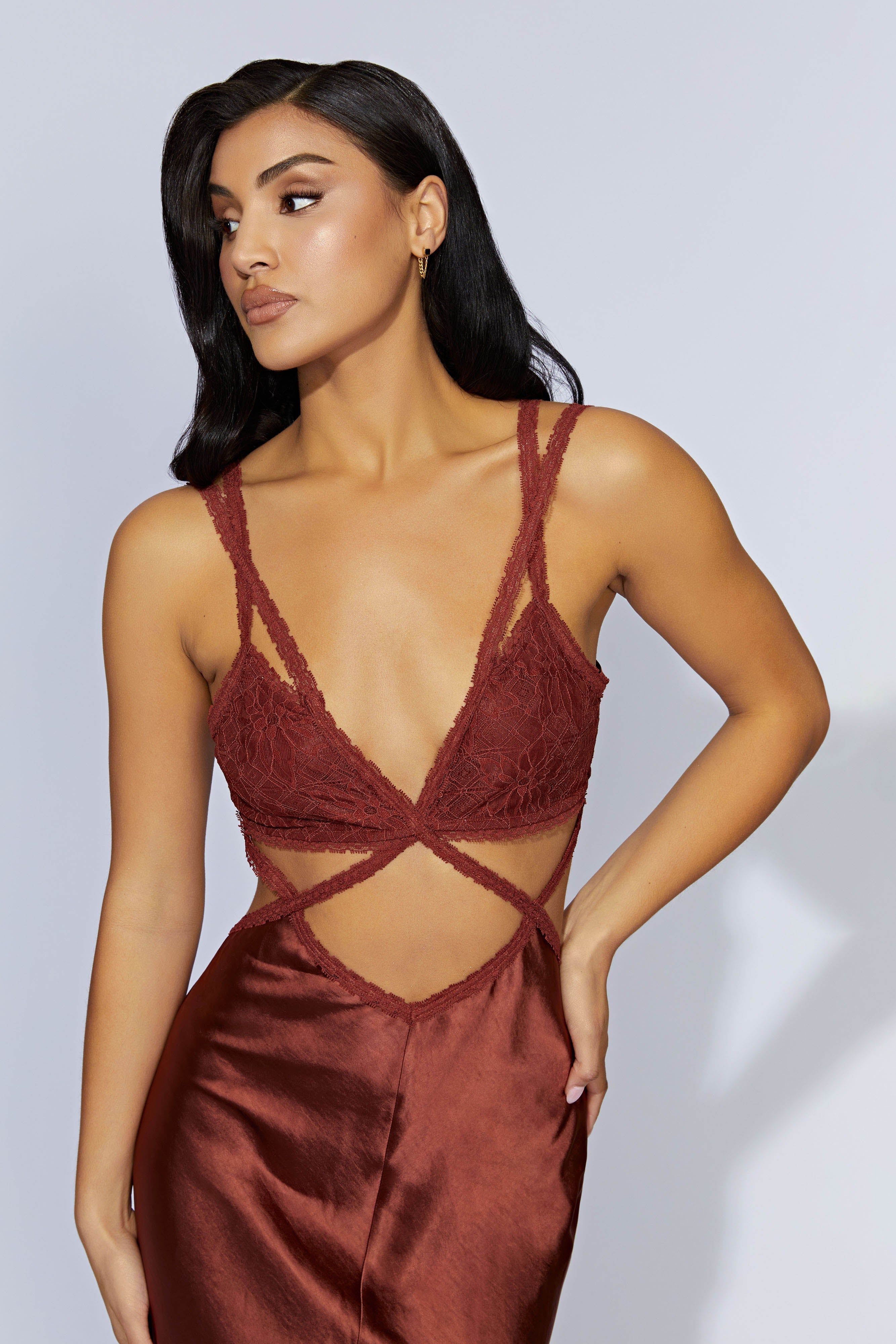 Seraphine Lace Maxi Dress - Cherry Chocolate sold by Meshki product image thumbnail 5