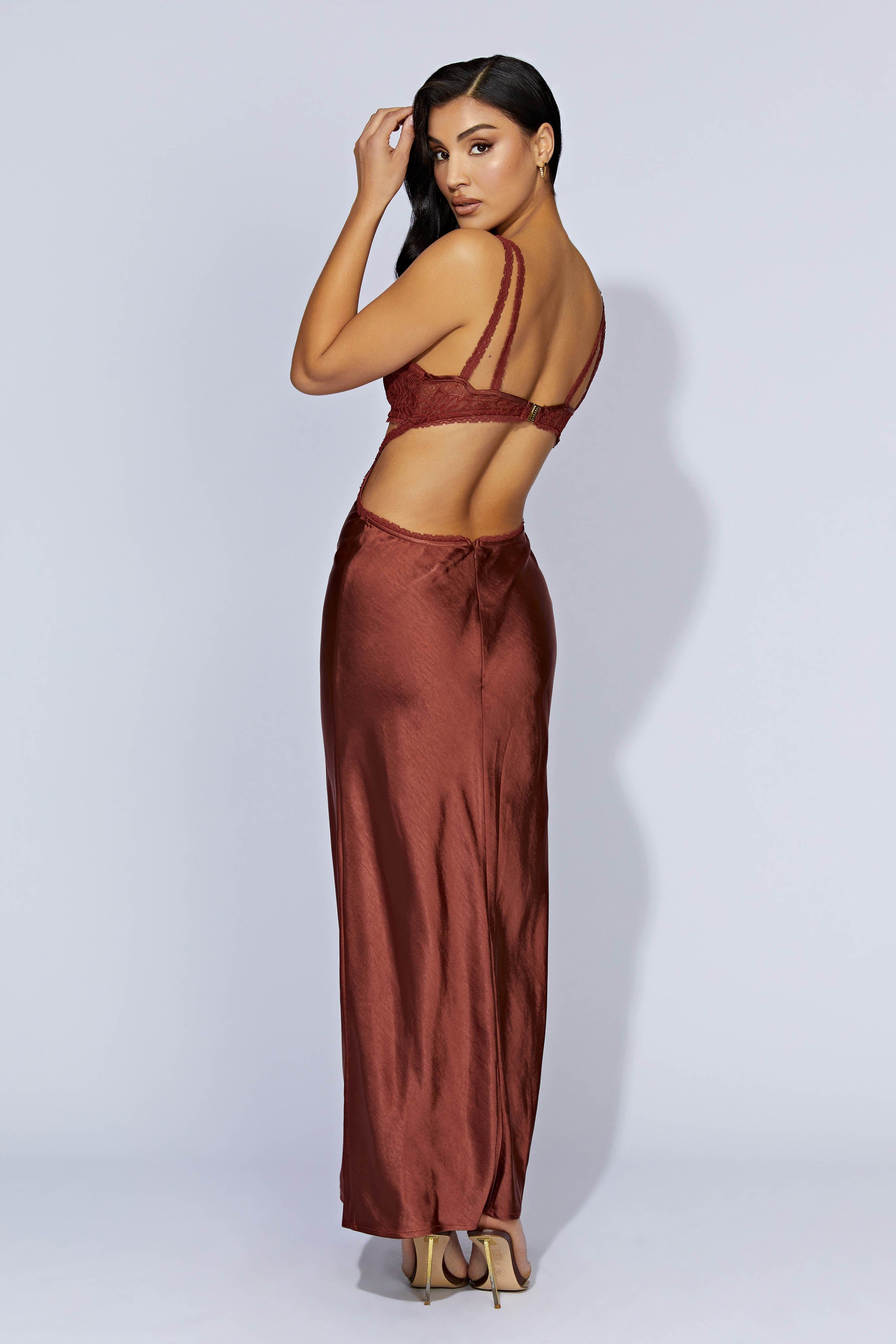 Seraphine Lace Maxi Dress - Cherry Chocolate sold by Meshki product image thumbnail 2