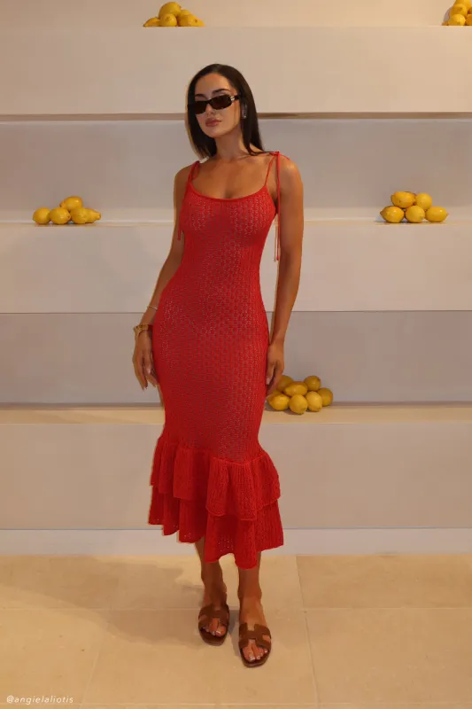 Bianca Knit Midi Dress - Pomegranate sold by Meshki