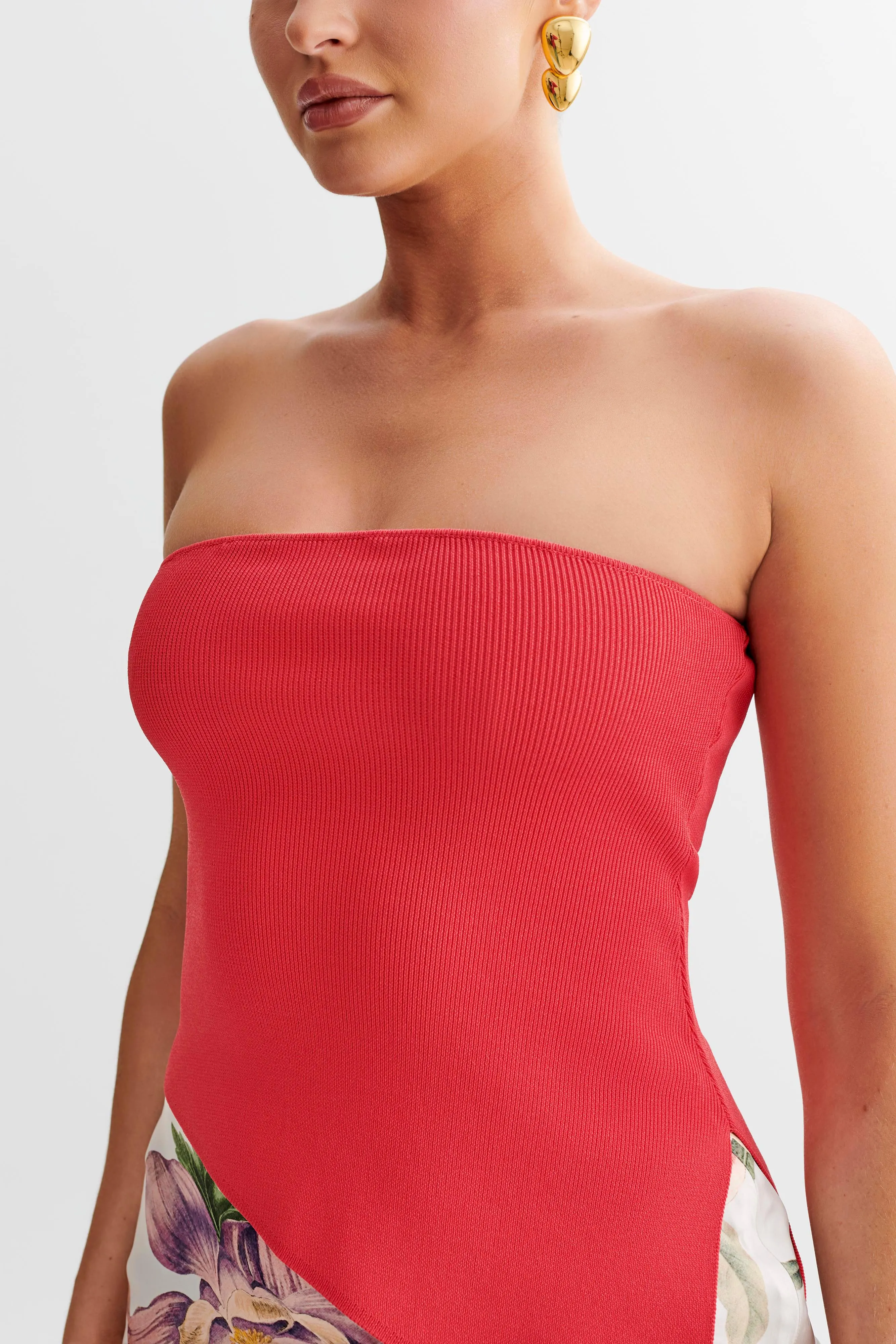 Sidney Asymmetrical Strapless Knit Top - Pomegranate sold by Meshki product image thumbnail 3