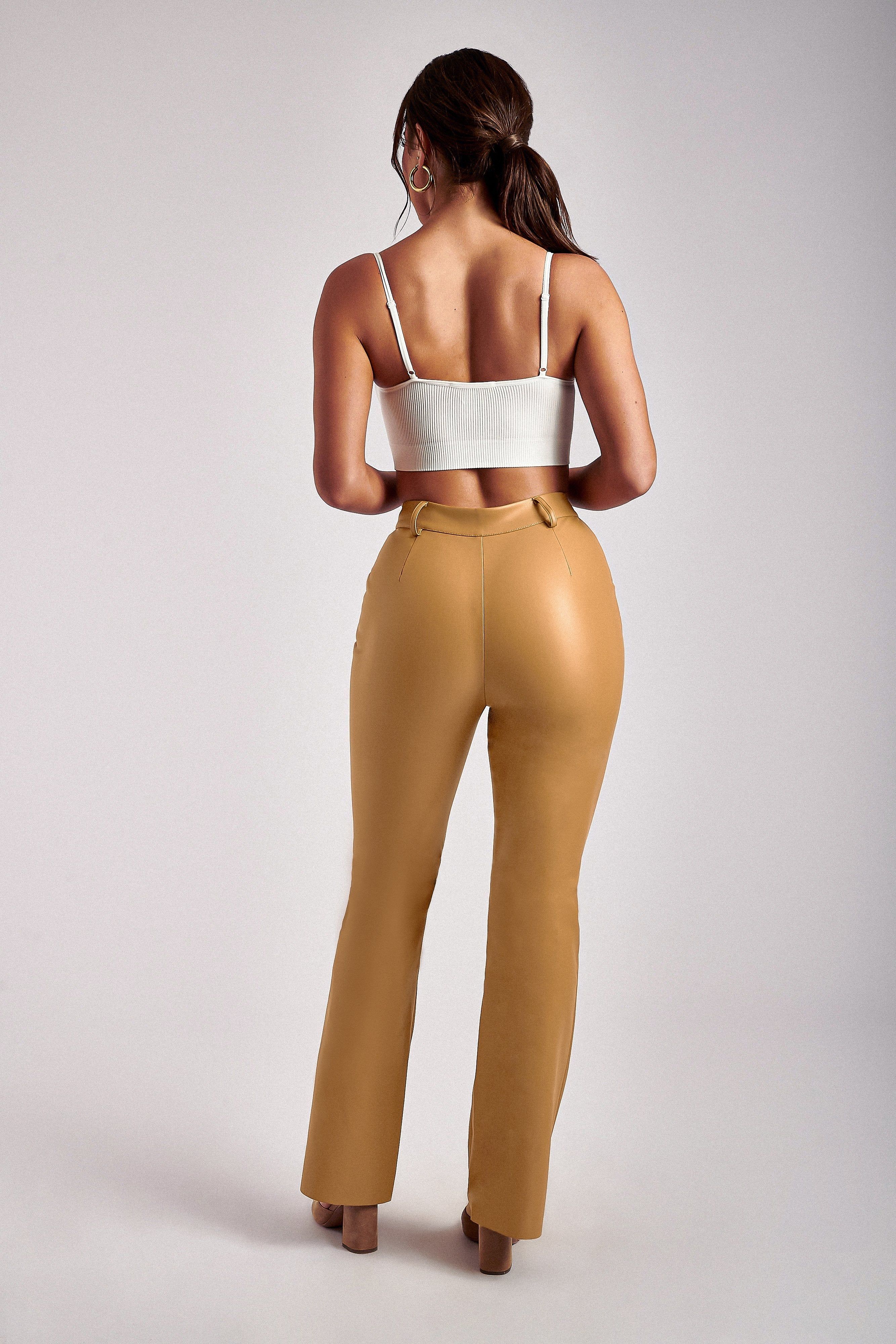 Tyra Straight Leg Faux Leather Pants - Tan sold by Meshki product image thumbnail 3