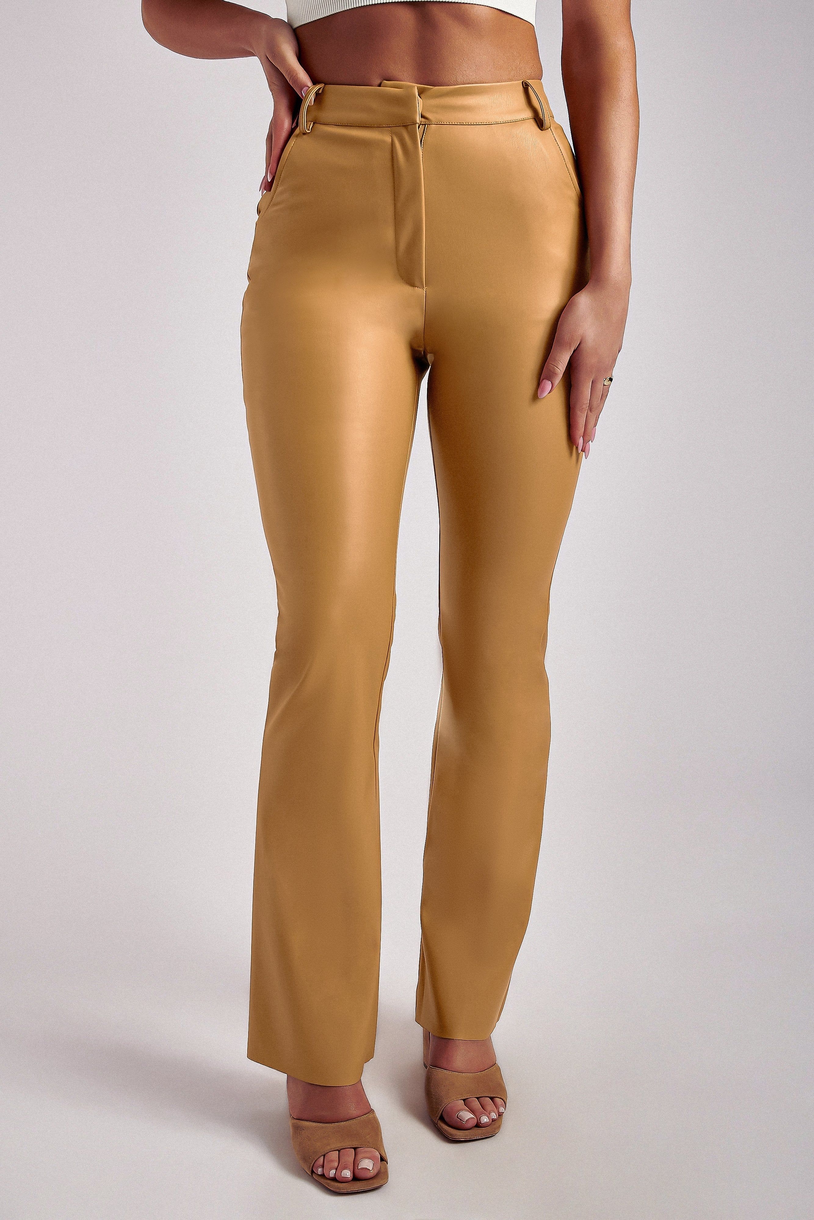 Tyra Straight Leg Faux Leather Pants - Tan sold by Meshki product image thumbnail 2