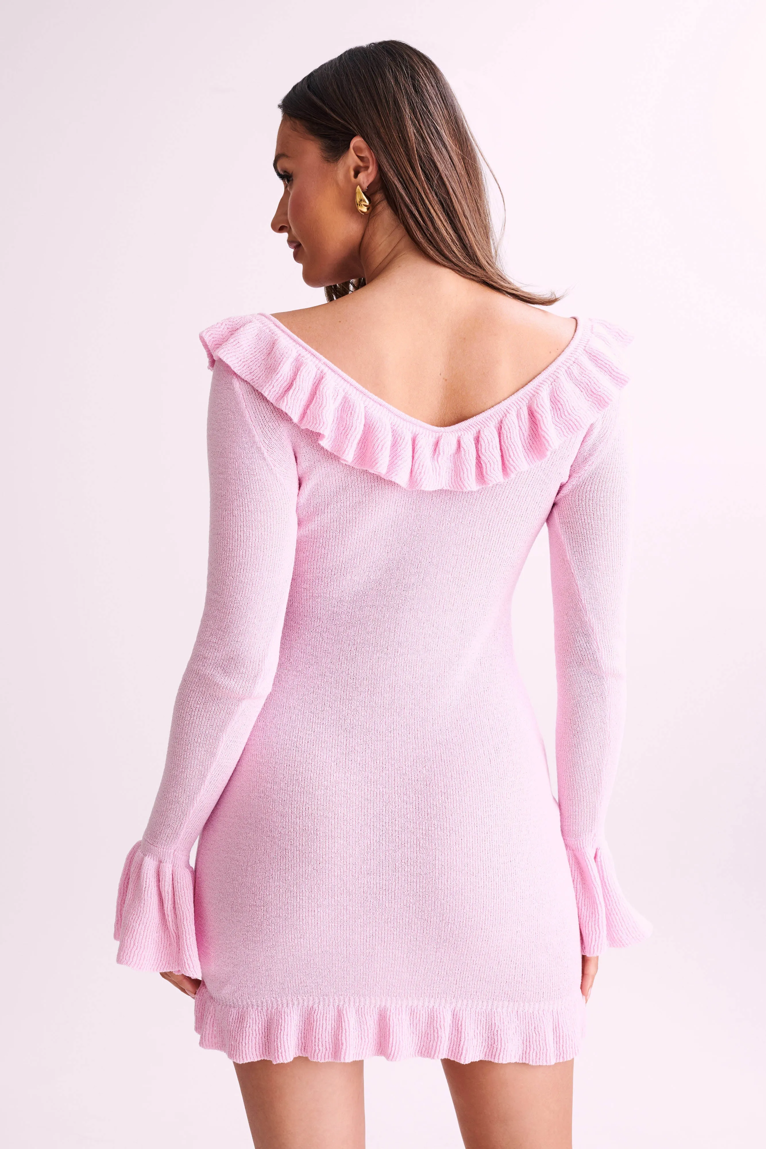 Karolina Knit Mini Dress With Frill - Blush Pink sold by Meshki product image thumbnail 5