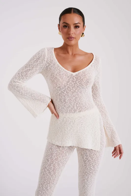 Liz Boucle Long Sleeve Top - Cream sold by Meshki