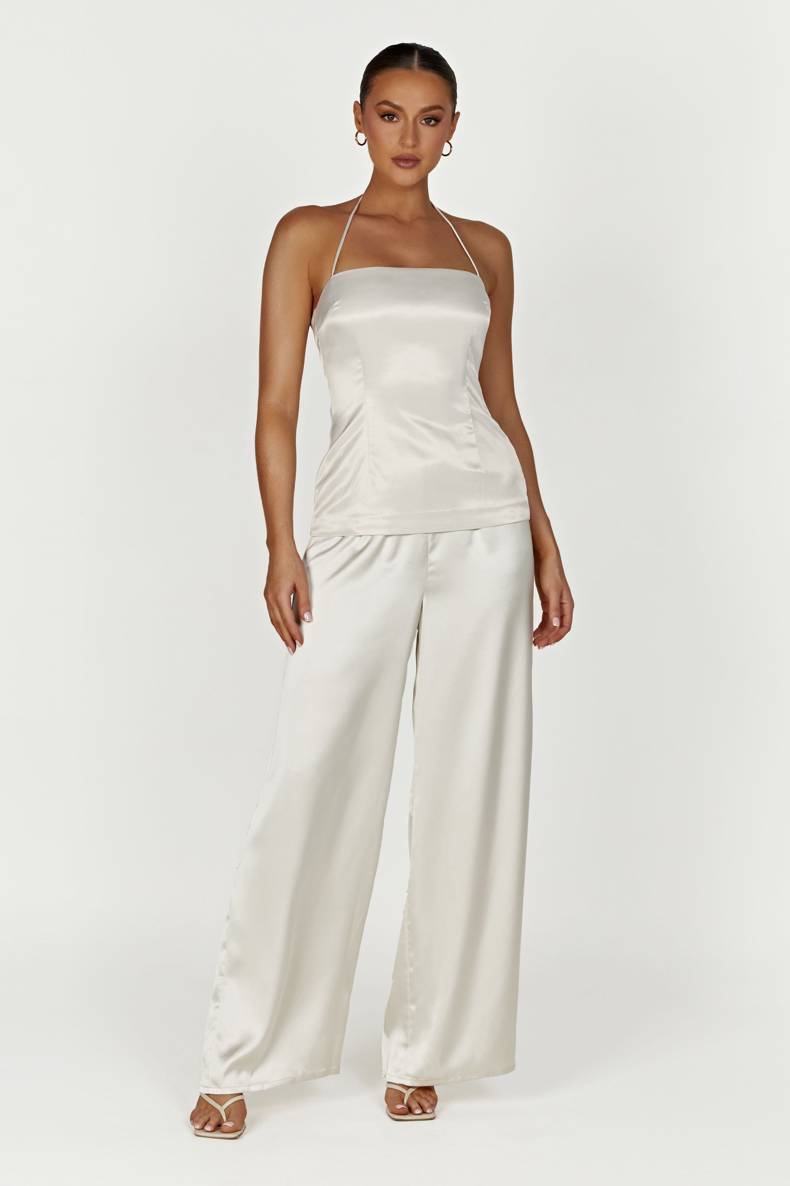 Noemi Longline Satin Halter Neck Top - Ivory sold by Meshki product image thumbnail 5