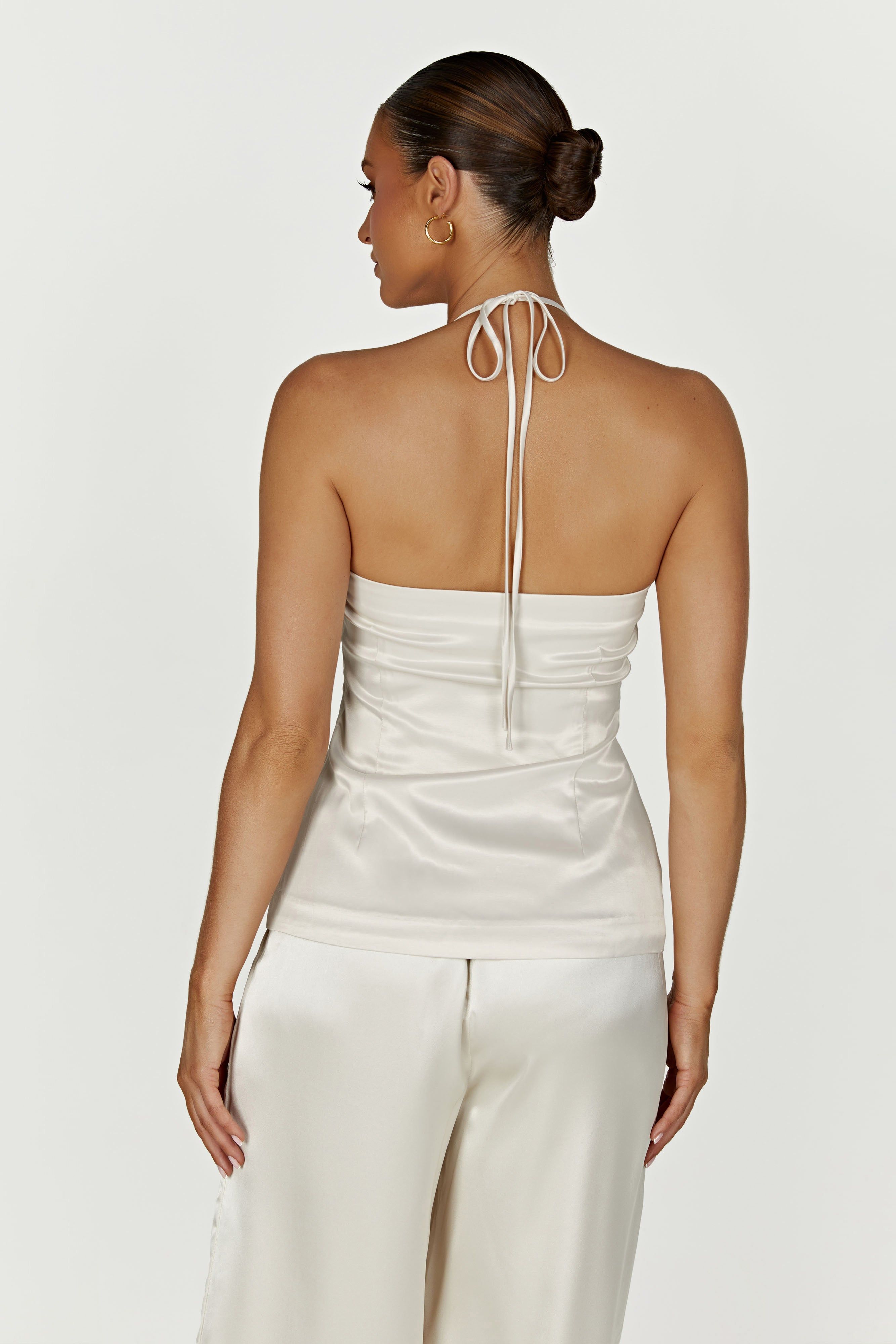 Noemi Longline Satin Halter Neck Top - Ivory sold by Meshki product image thumbnail 2