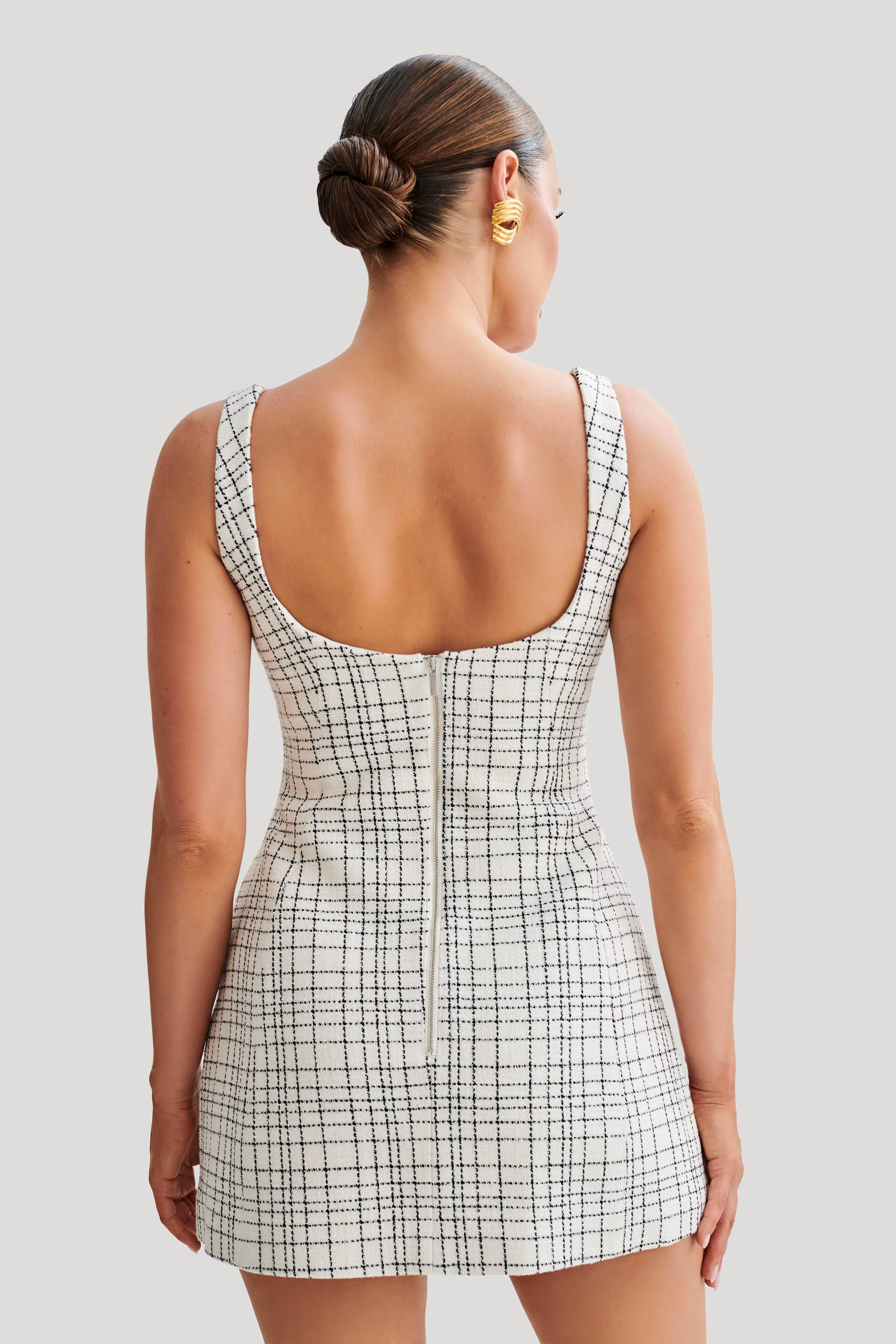 Beth Tweed Mini Dress - White Check sold by Meshki product image thumbnail 3