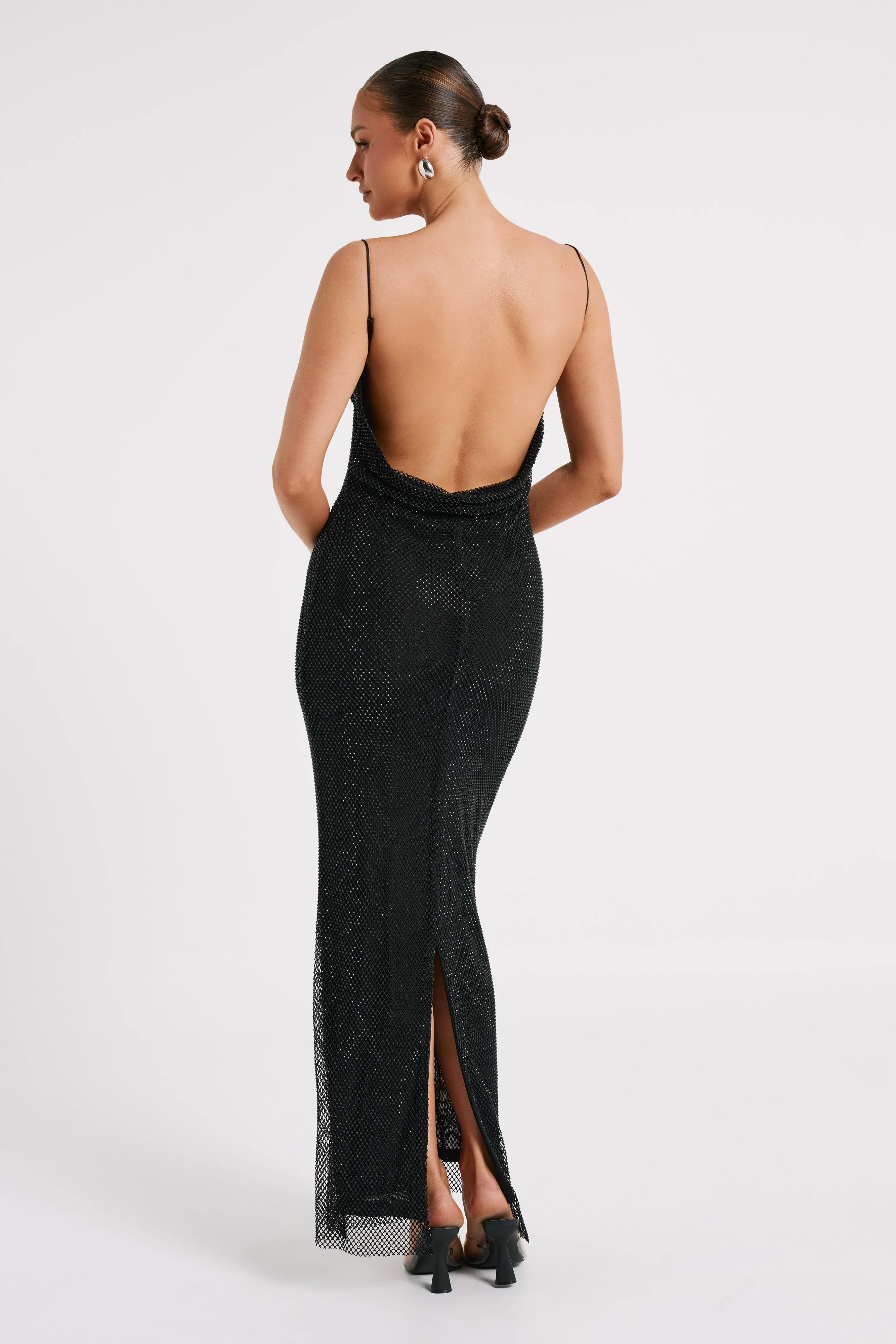 Madelaine Diamante Mesh Cowl Maxi Dress - Black sold by Meshki product image thumbnail 5