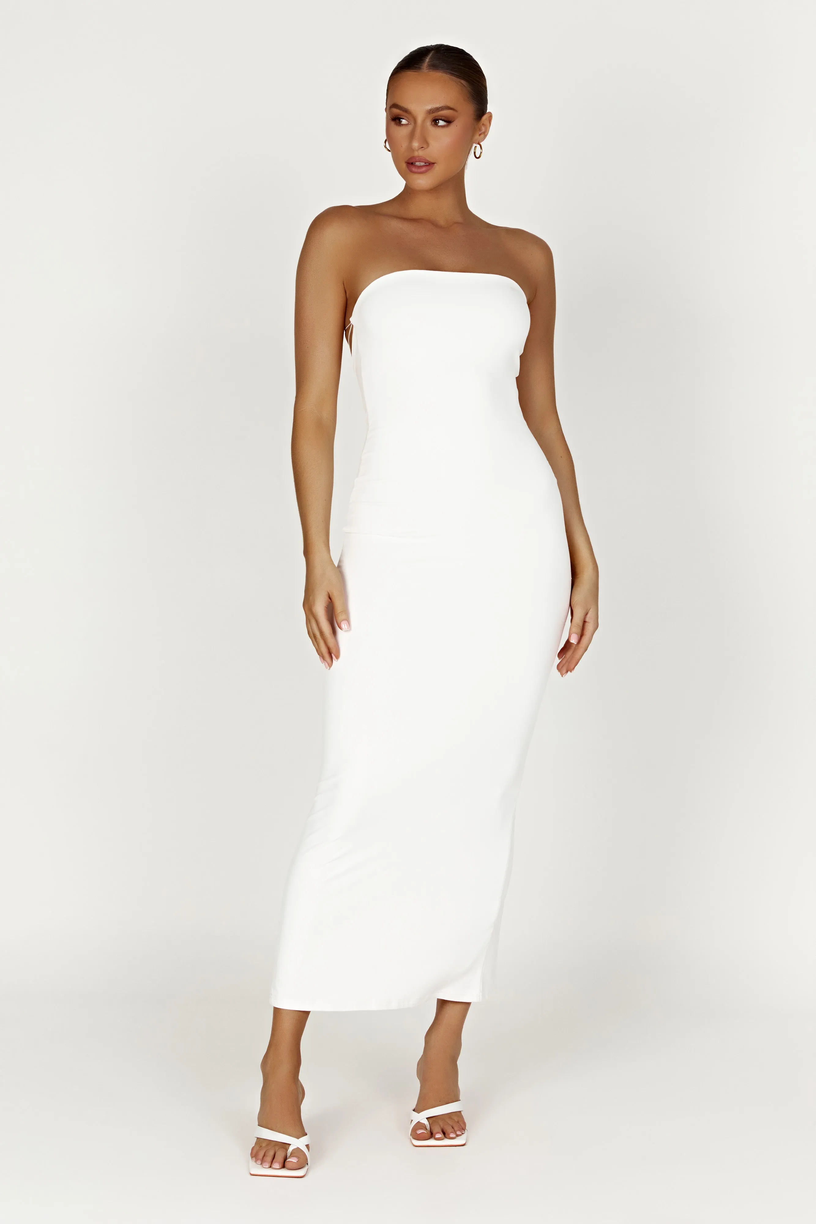 Vivian Recycled Nylon Strapless Tie Up Maxi Dress - White sold by Meshki product image thumbnail 2