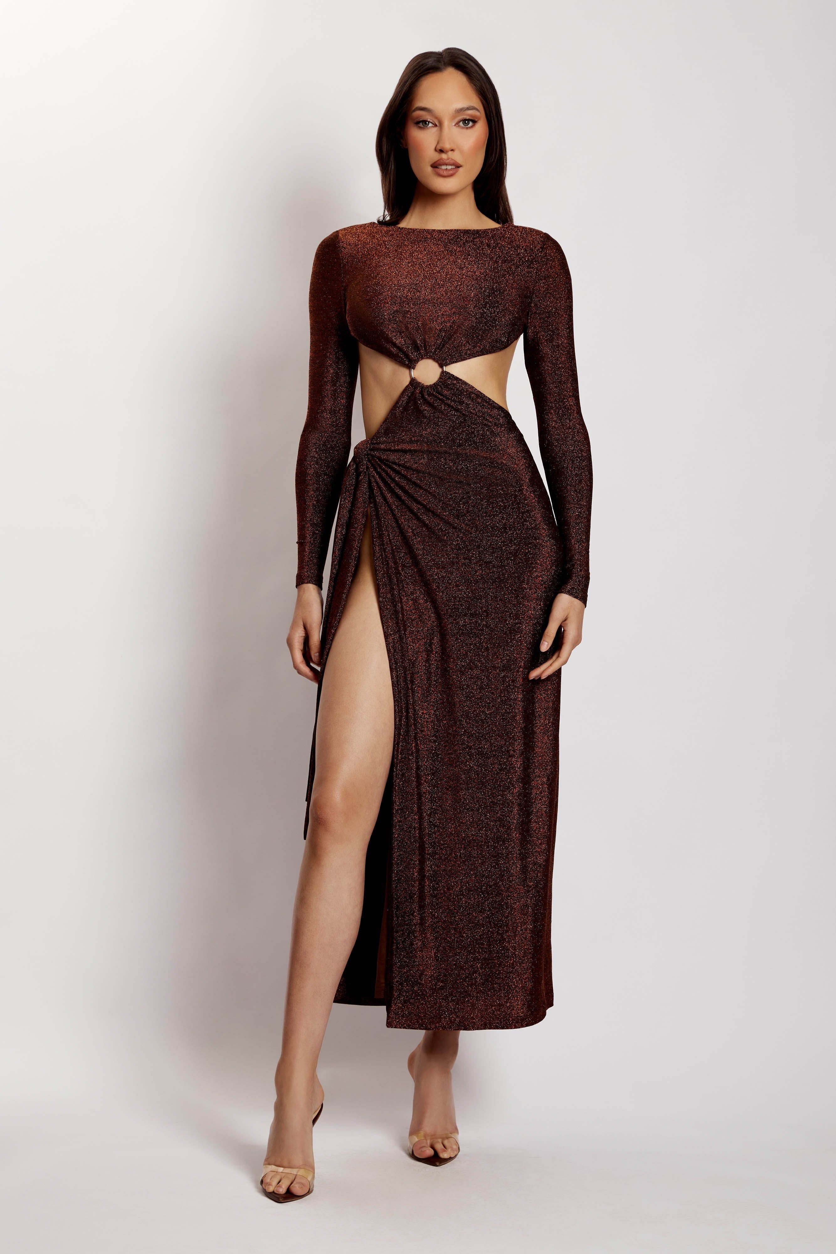 Christina Backless Maxi Wrap Dress - Chocolate Shimmer sold by Meshki product image thumbnail 3