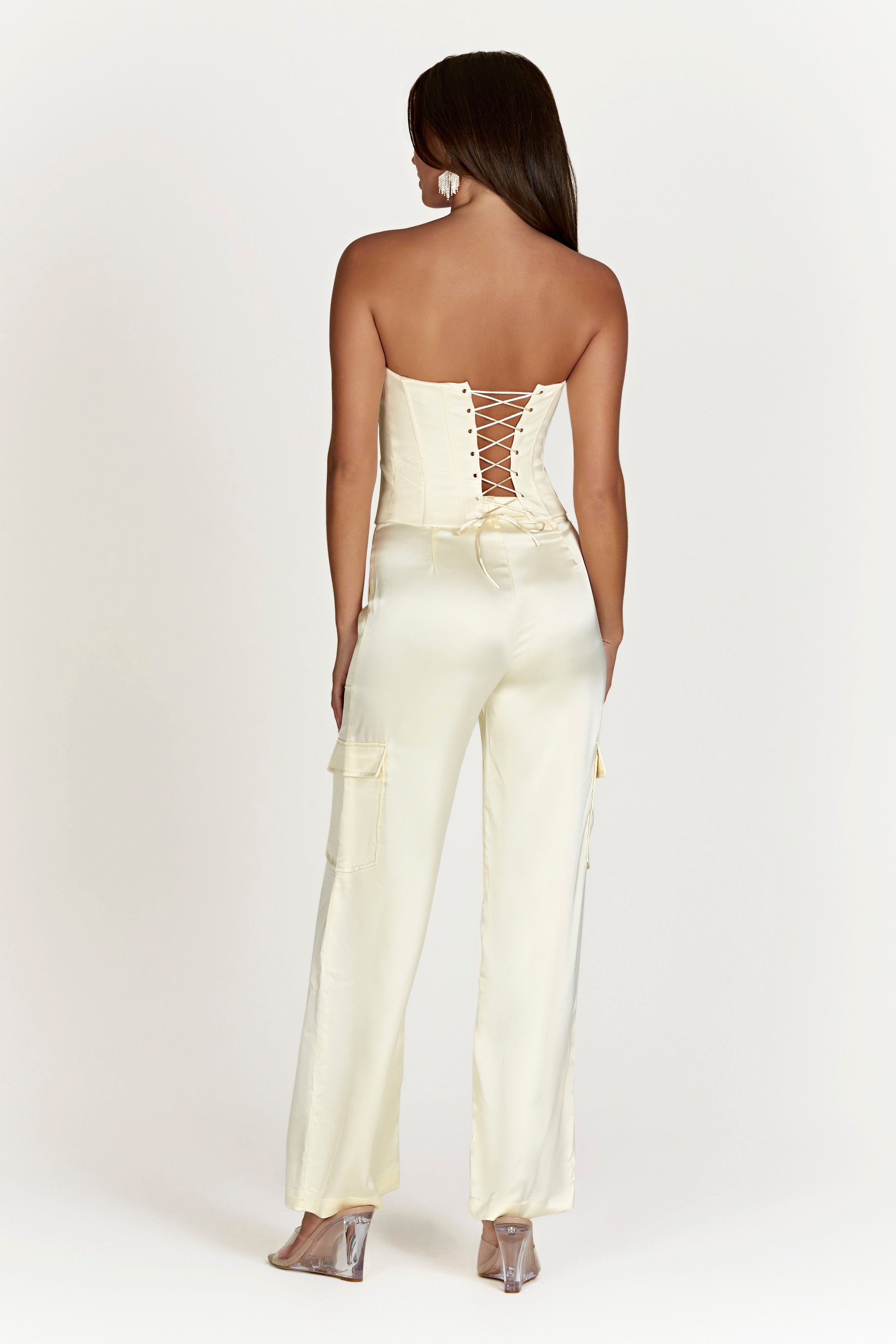 Amaya Satin Cargo Pant - Bone sold by Meshki product image thumbnail 3