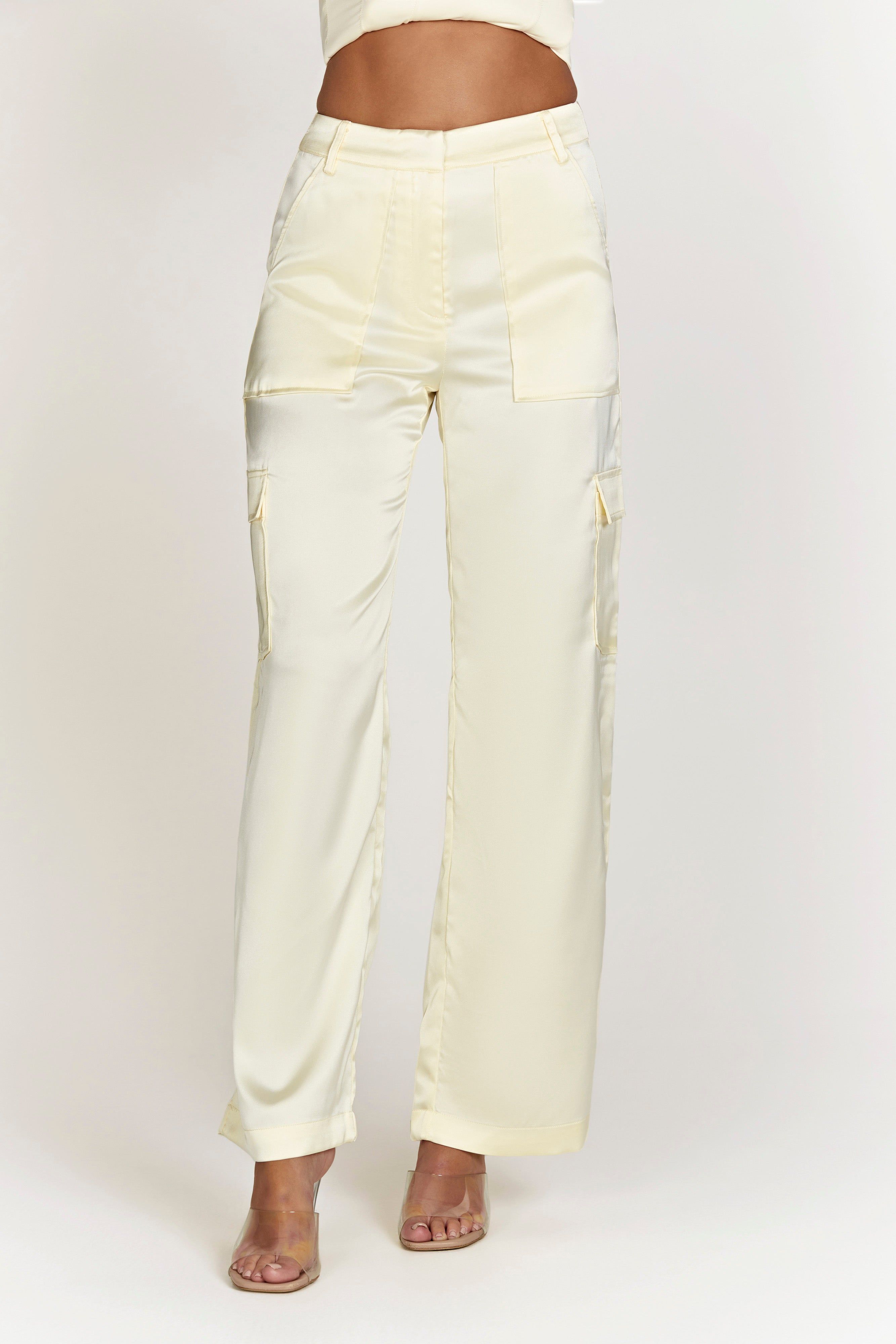 Amaya Satin Cargo Pant - Bone sold by Meshki product image thumbnail 2