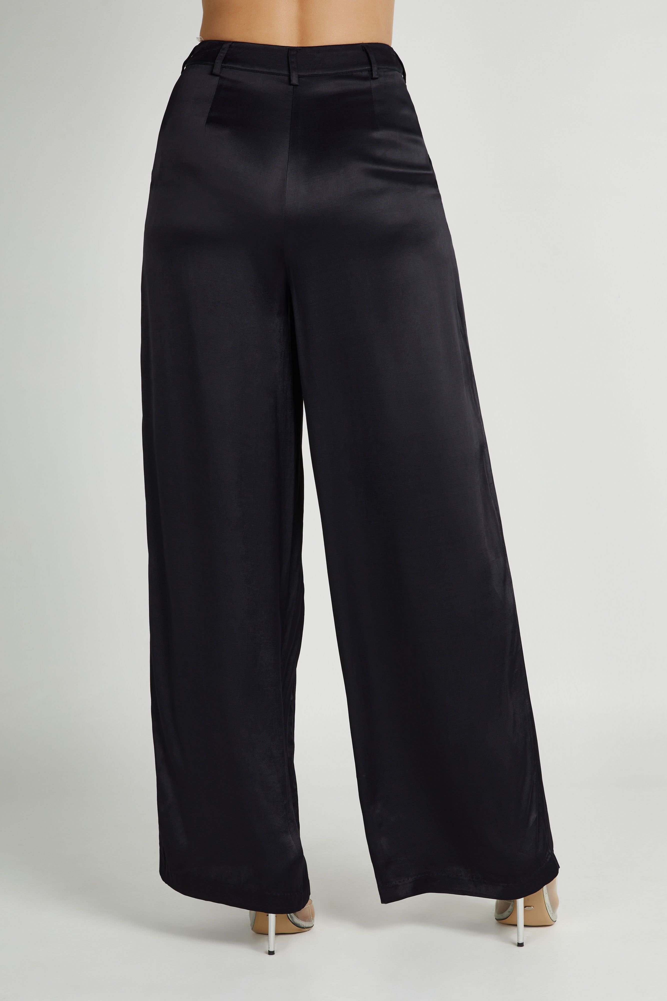 Nour Satin Wide Leg Pant - Black sold by Meshki product image thumbnail 2