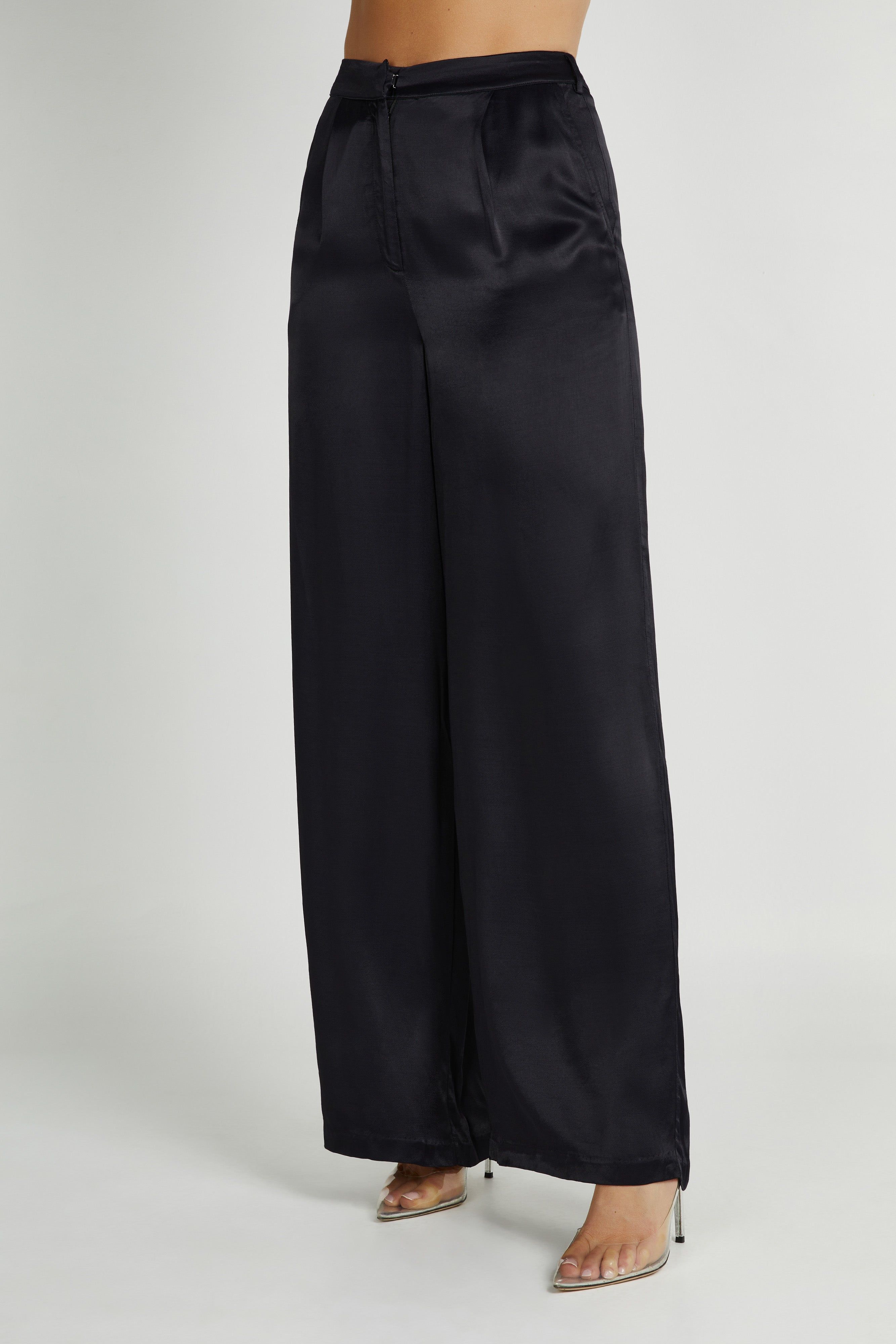 Nour Satin Wide Leg Pant - Black sold by Meshki