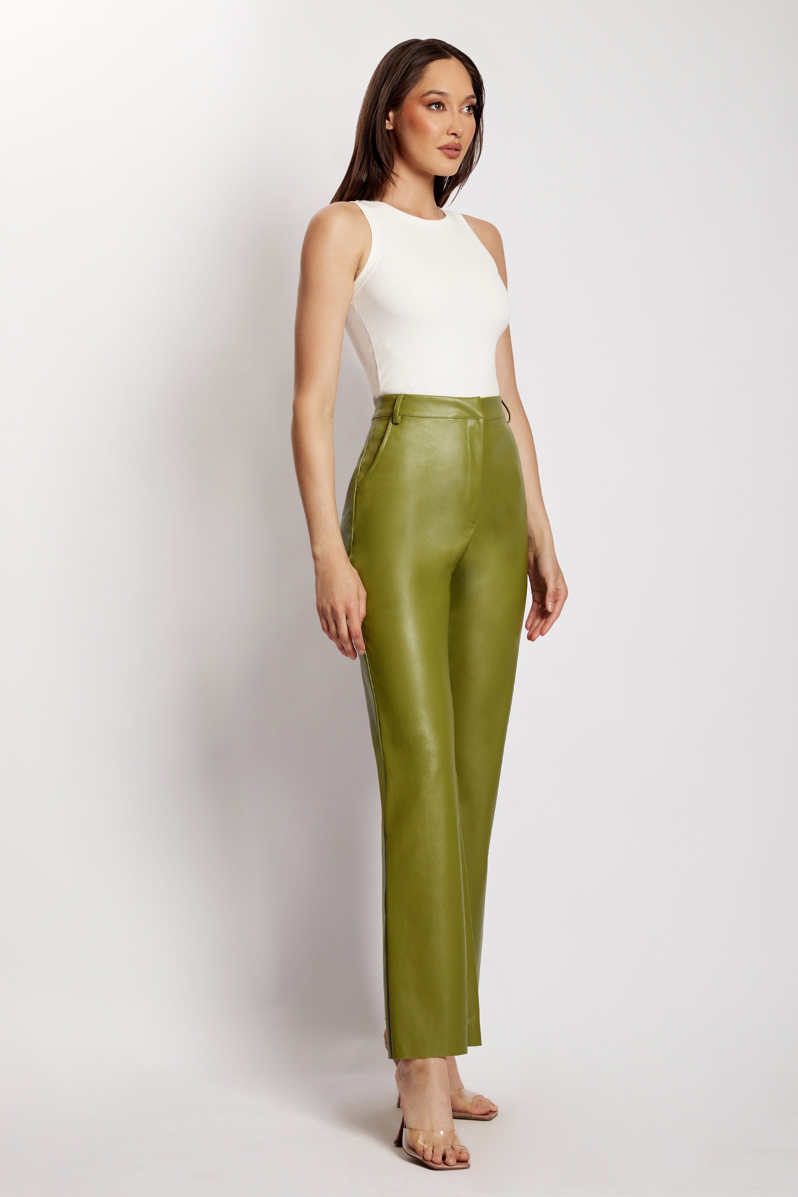 Tyra Straight Leg Faux Leather Pants - Green sold by Meshki product image thumbnail 7