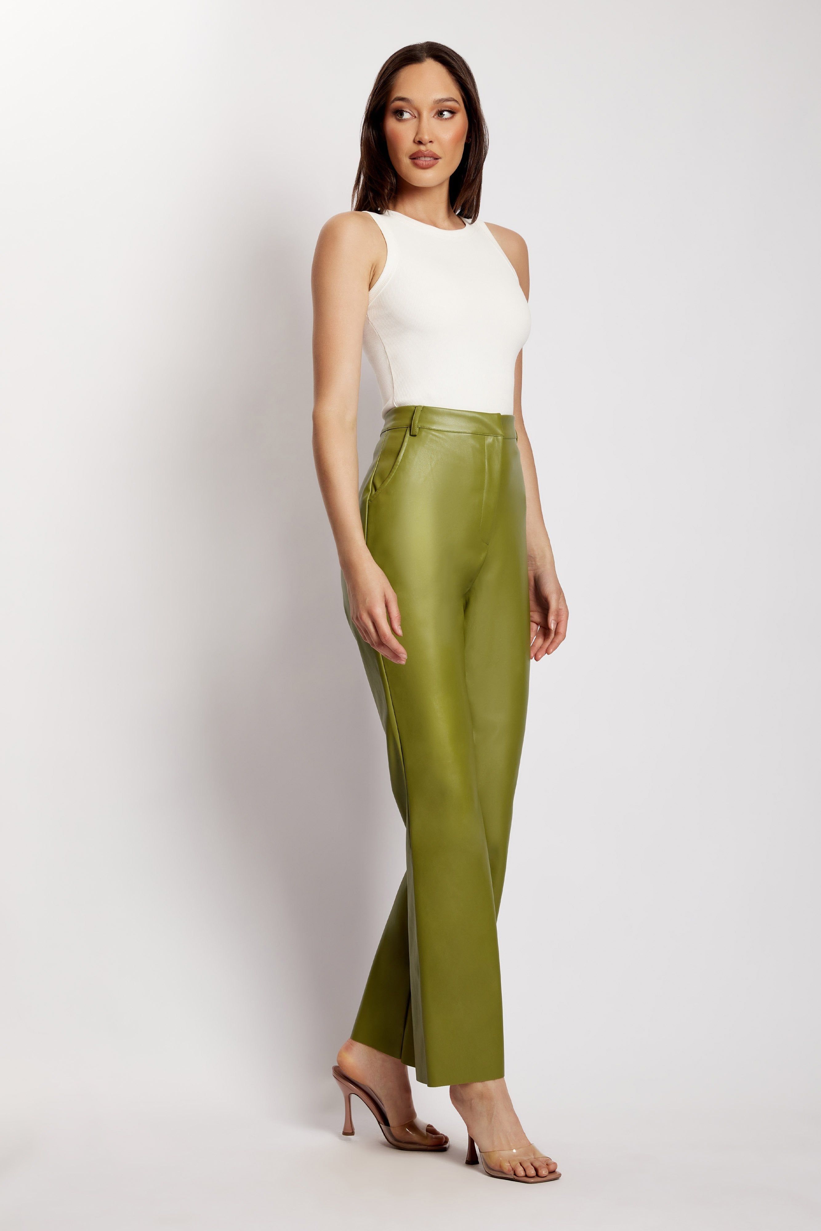 Tyra Straight Leg Faux Leather Pants - Green sold by Meshki product image thumbnail 4