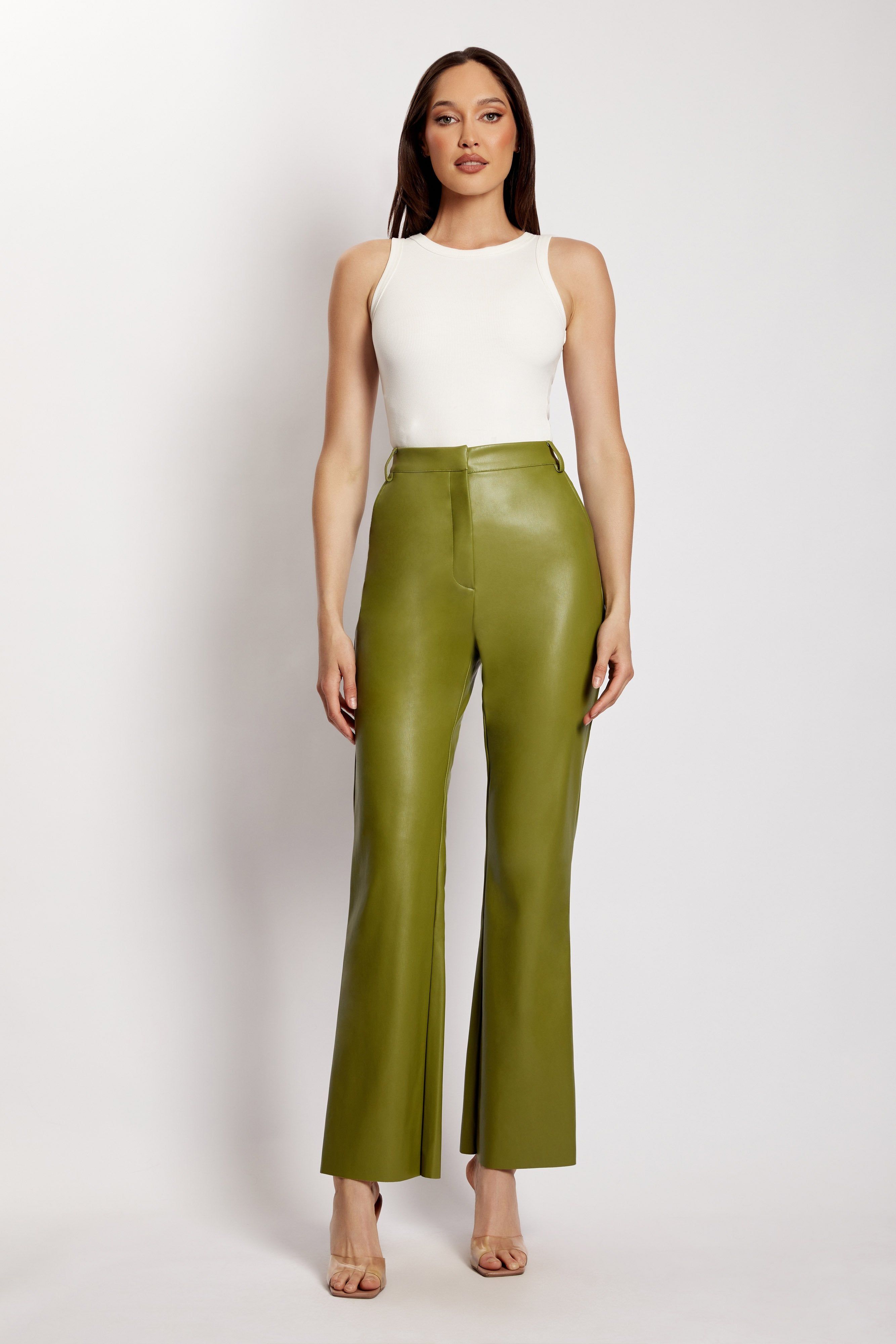 Tyra Straight Leg Faux Leather Pants - Green sold by Meshki