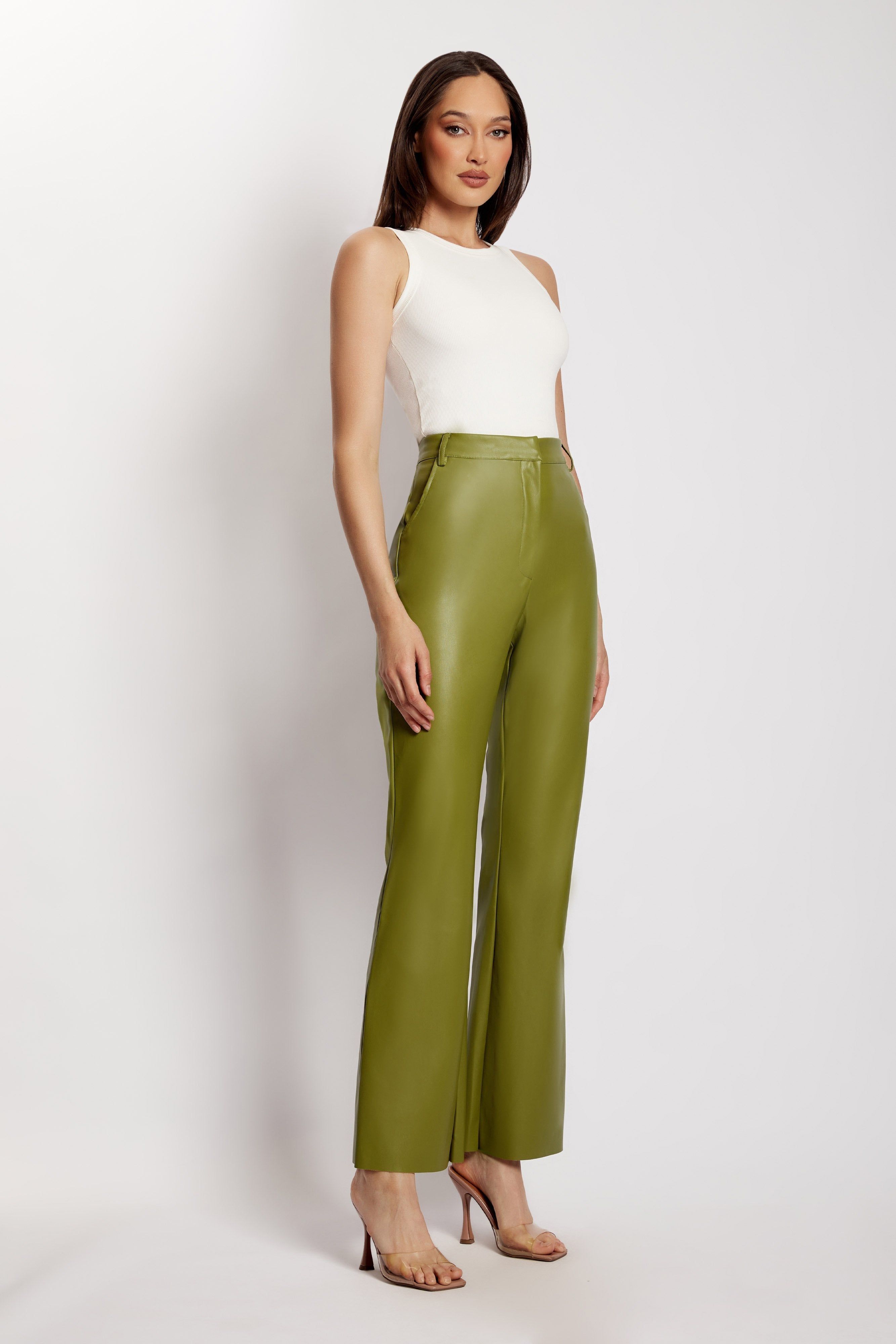 Tyra Straight Leg Faux Leather Pants - Green sold by Meshki product image thumbnail 8