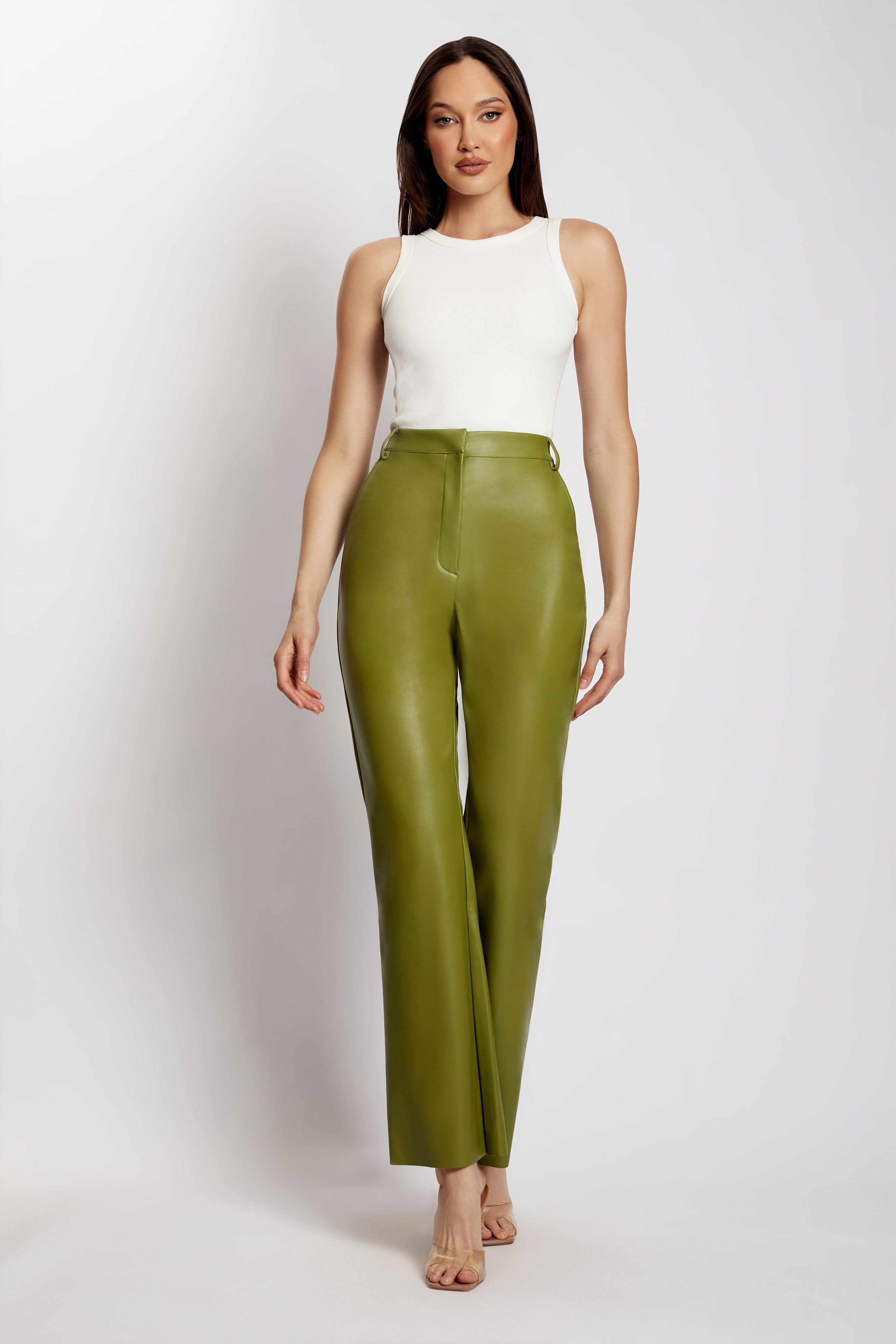 Tyra Straight Leg Faux Leather Pants - Green sold by Meshki product image thumbnail 5