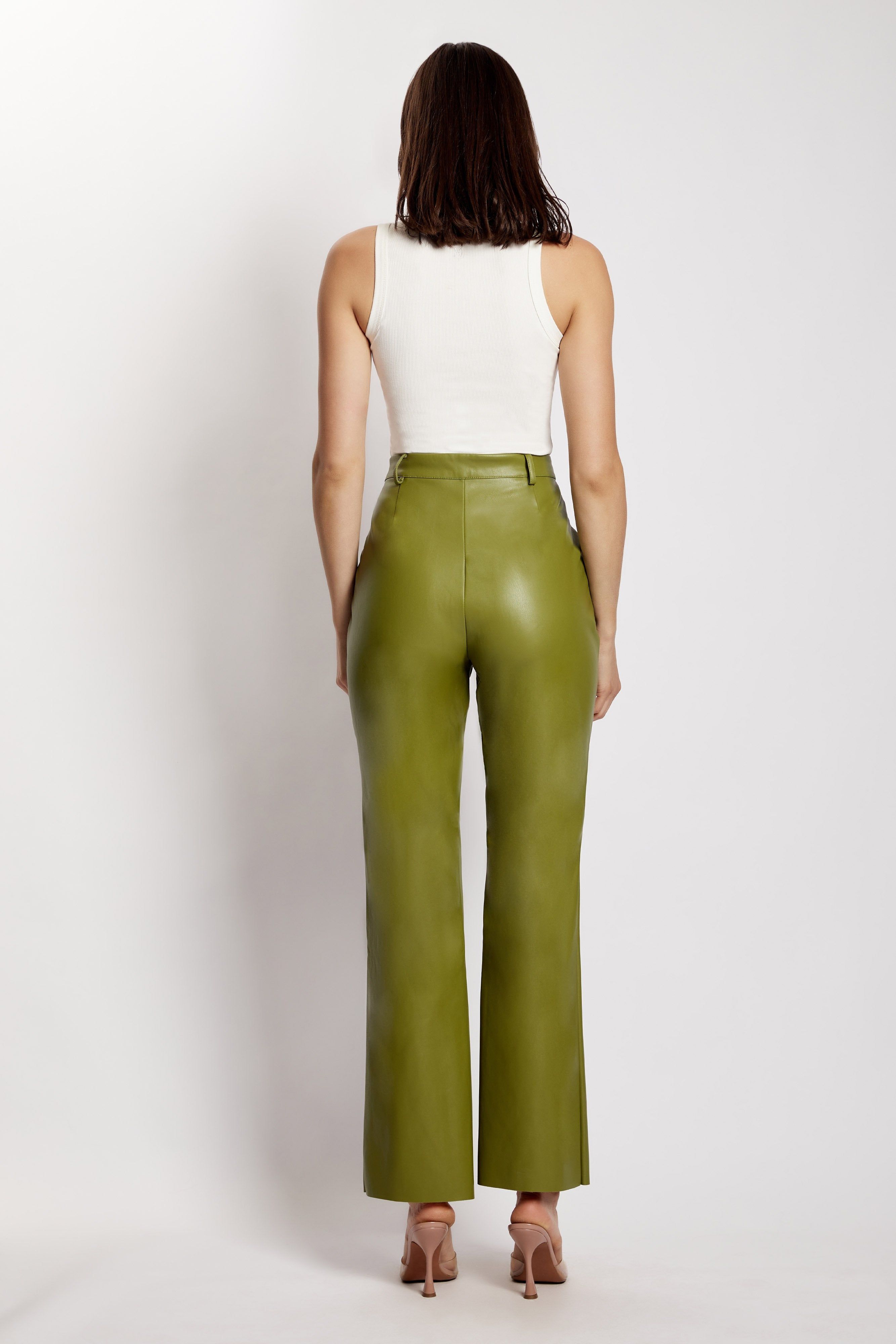 Tyra Straight Leg Faux Leather Pants - Green sold by Meshki product image thumbnail 2