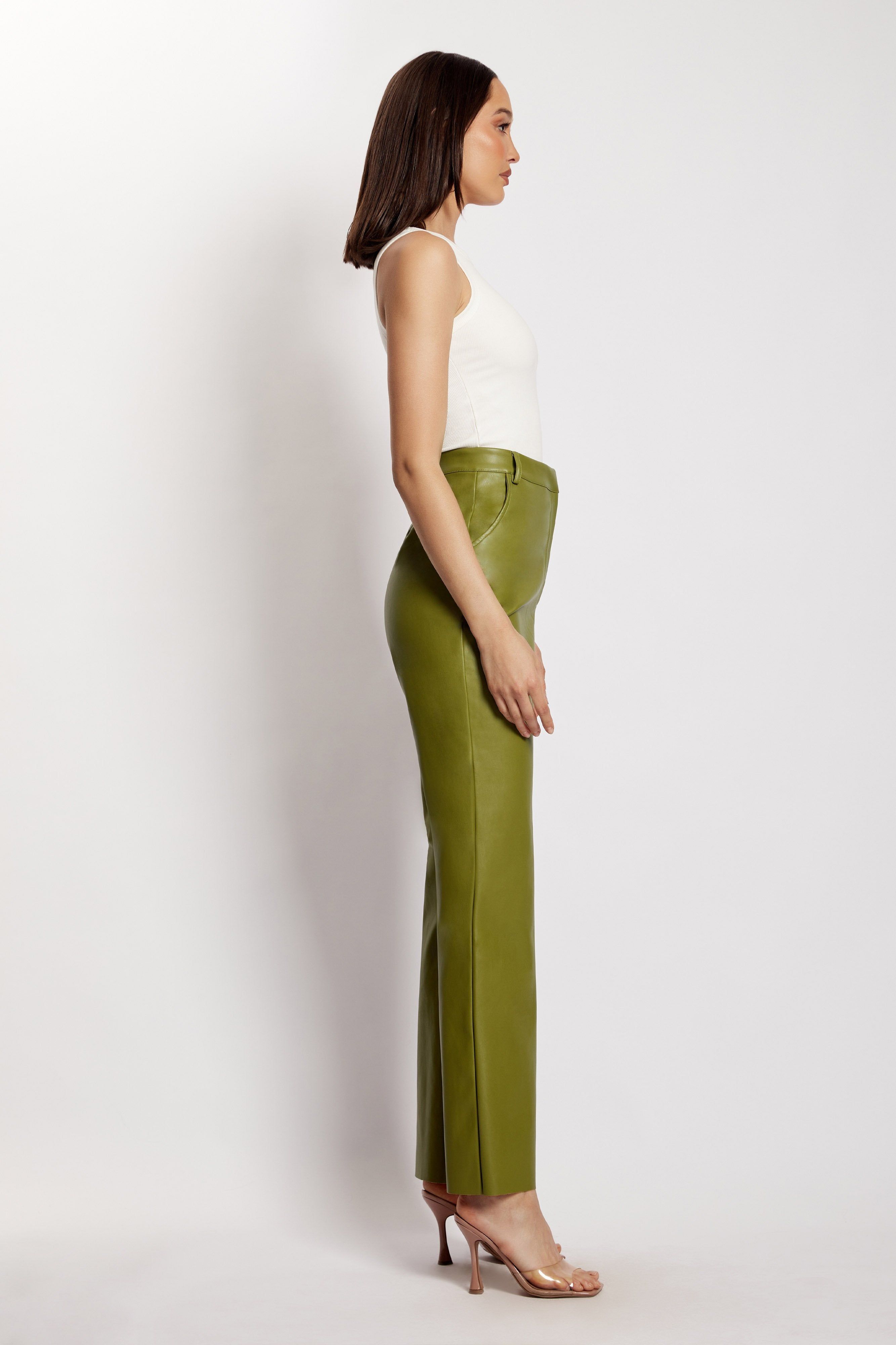 Tyra Straight Leg Faux Leather Pants - Green sold by Meshki product image thumbnail 9