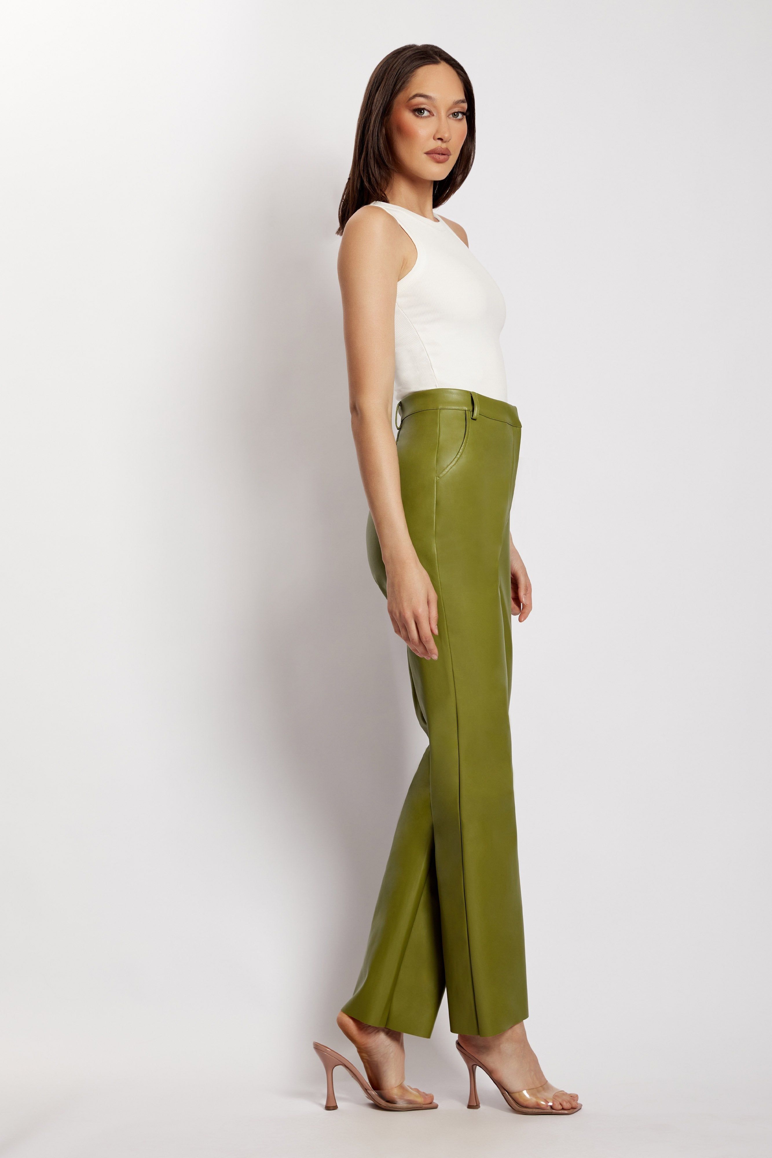 Tyra Straight Leg Faux Leather Pants - Green sold by Meshki product image thumbnail 6