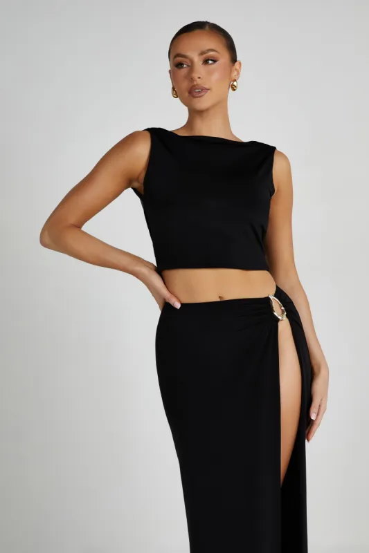 Suri Slinky Cowl Back Top - Black sold by Meshki