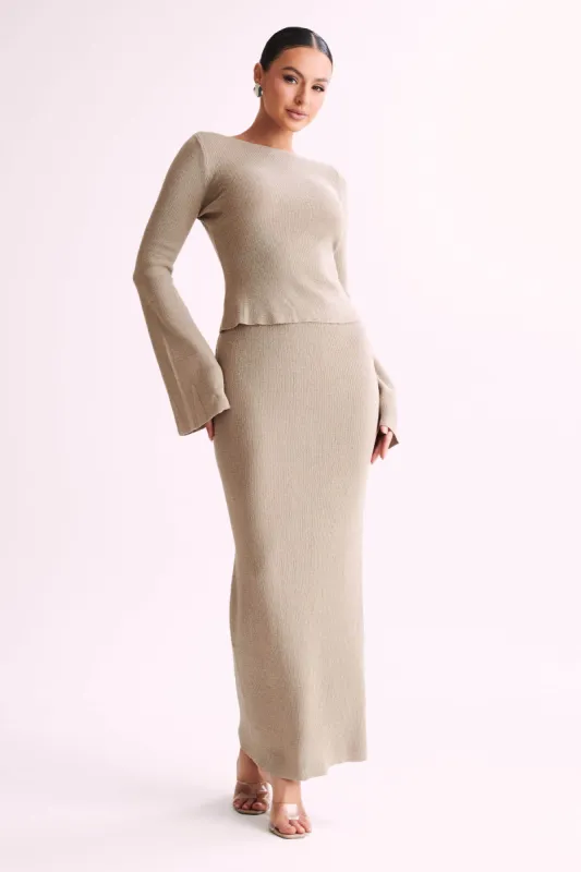 Maribelle Knit Maxi Skirt - Taupe sold by Meshki