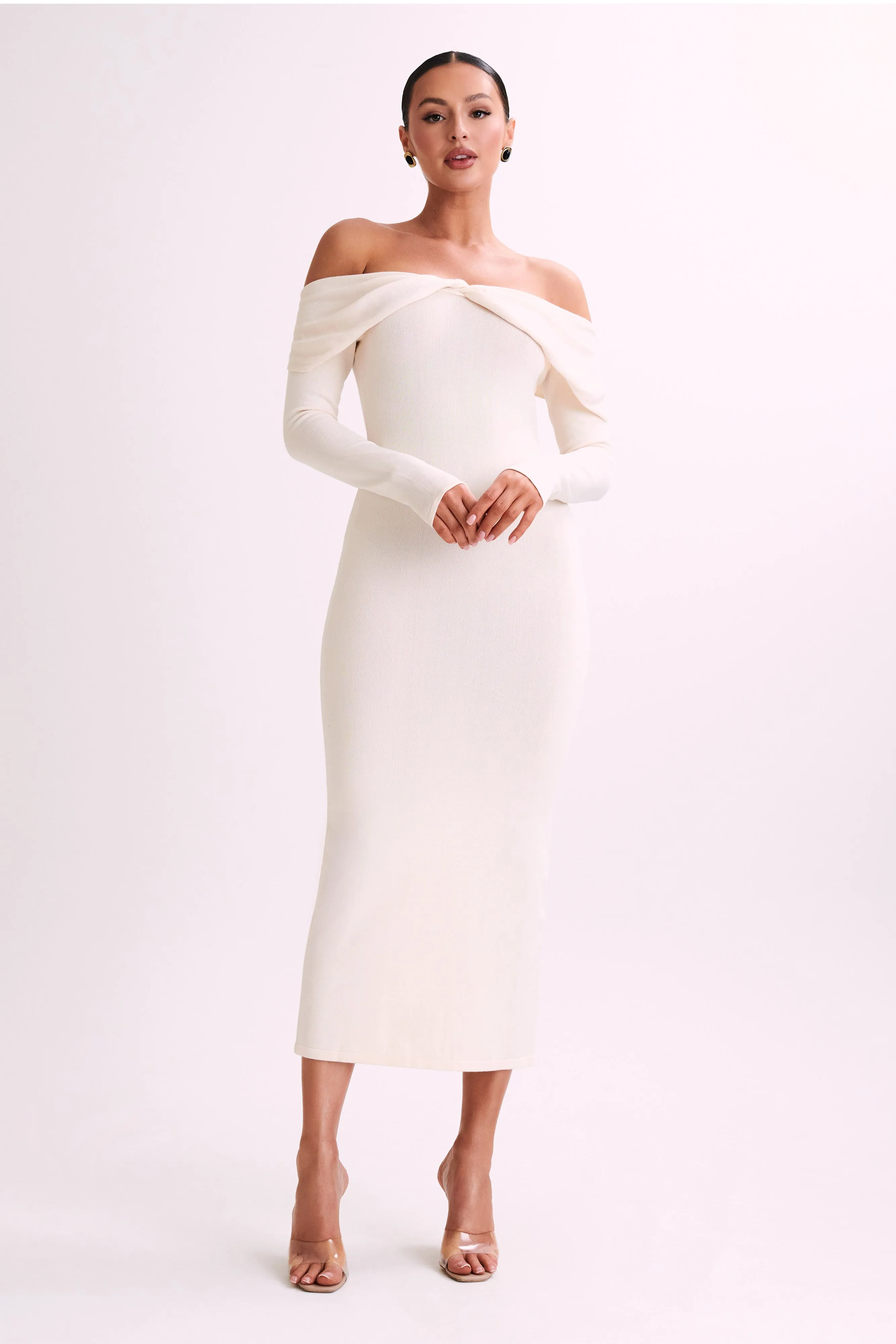 Odyssey Off Shoulder Knit Maxi Dress - Ivory sold by Meshki product image thumbnail 4